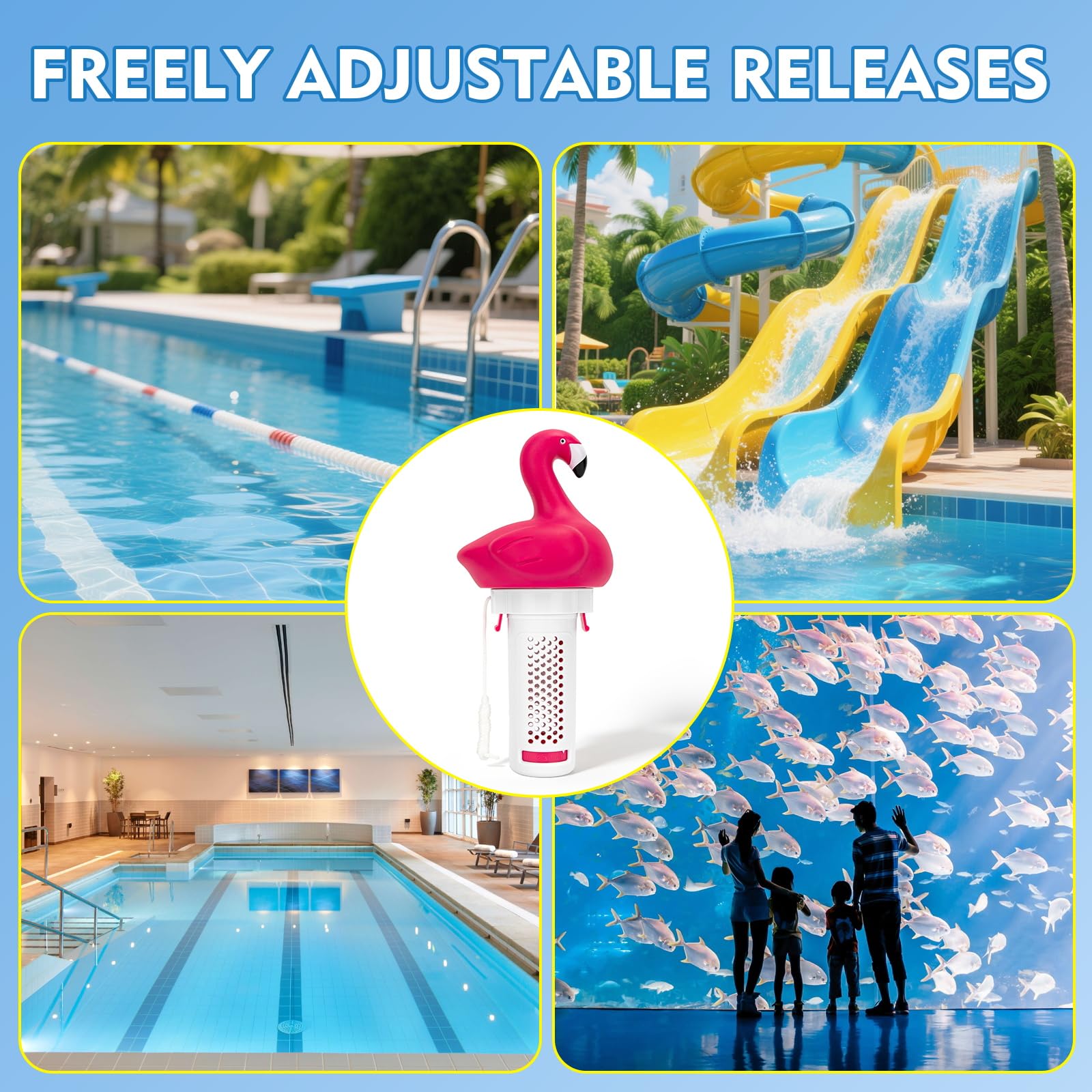 KGC Dispensador de Cloro Piscina Flotante, Flamingo Difusor Flotante Dosificador de tabletas 2,5cm Pastillas de Cloro y bromo, Tabletas de Cloro Dispensador de Cloro para Piscinas, spas y Fuentes