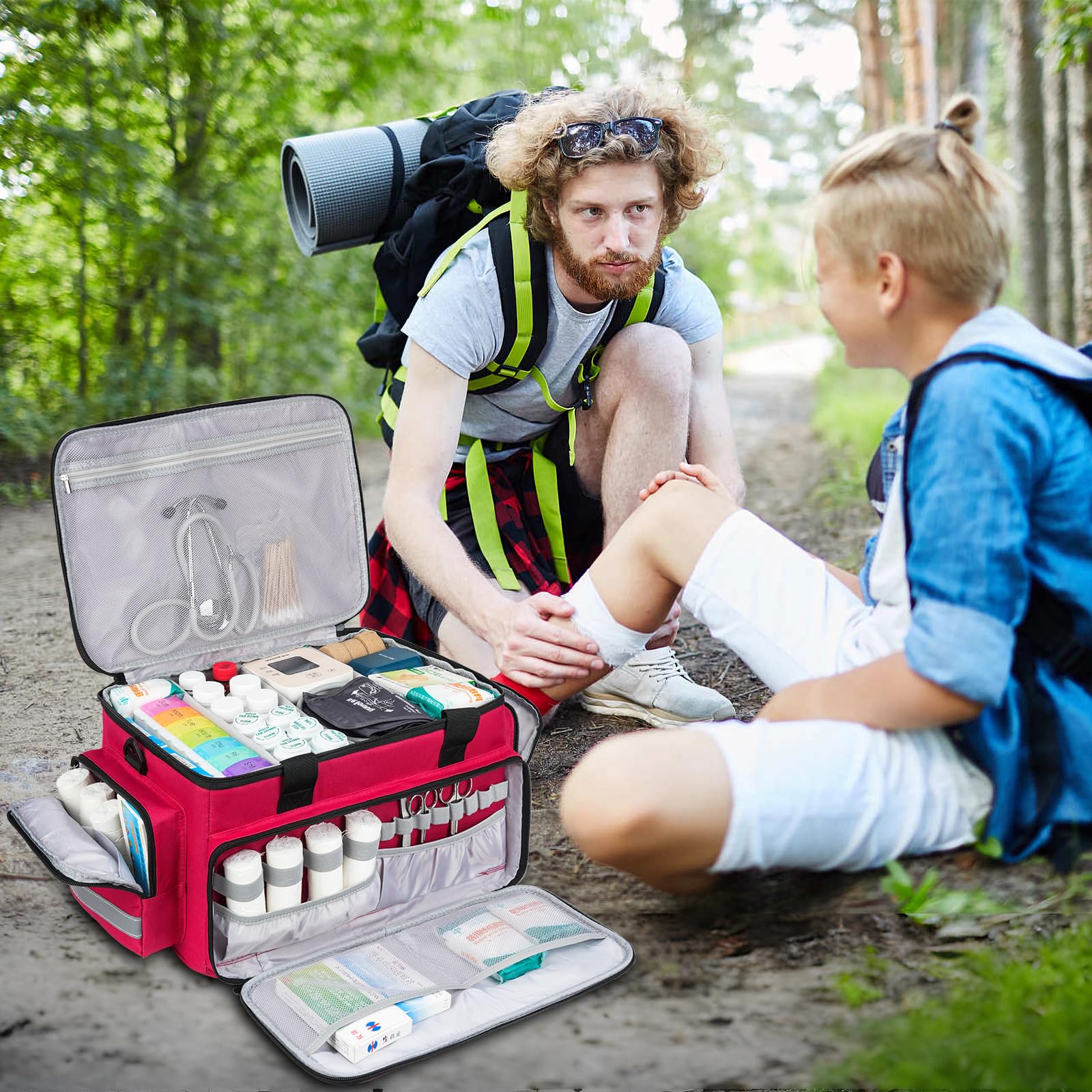 Borsa di emergenza vuota per infermiere, grande borsa medica, portatile borsa medica da viaggio, organizzatore di pillola per lavoro (rosso, grande)