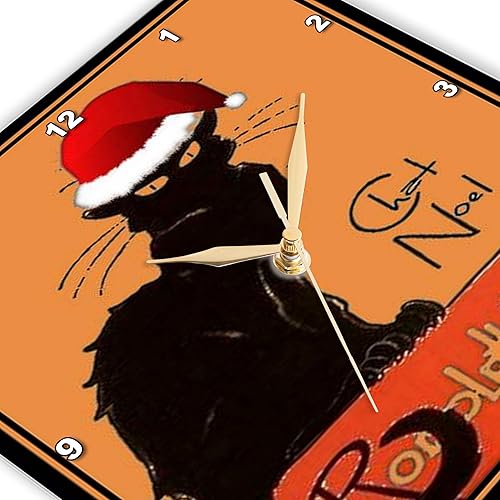 Miniatura 3 de 3dRose Reloj de pared silencioso - 13 pulgadas - Le Chat Noel - Publicidad, Art Nouveau, gato negro, gato, gatos, chat negro, le Chat - Carteles