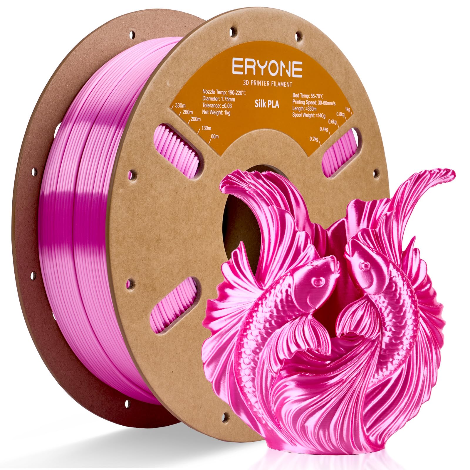 ERYONE Silk PLA Filament for 3D Printer 1.75mm +/- 0.03mm, Shiny Filament 1kg (2.1lbs)/Spool, Azalea Pink