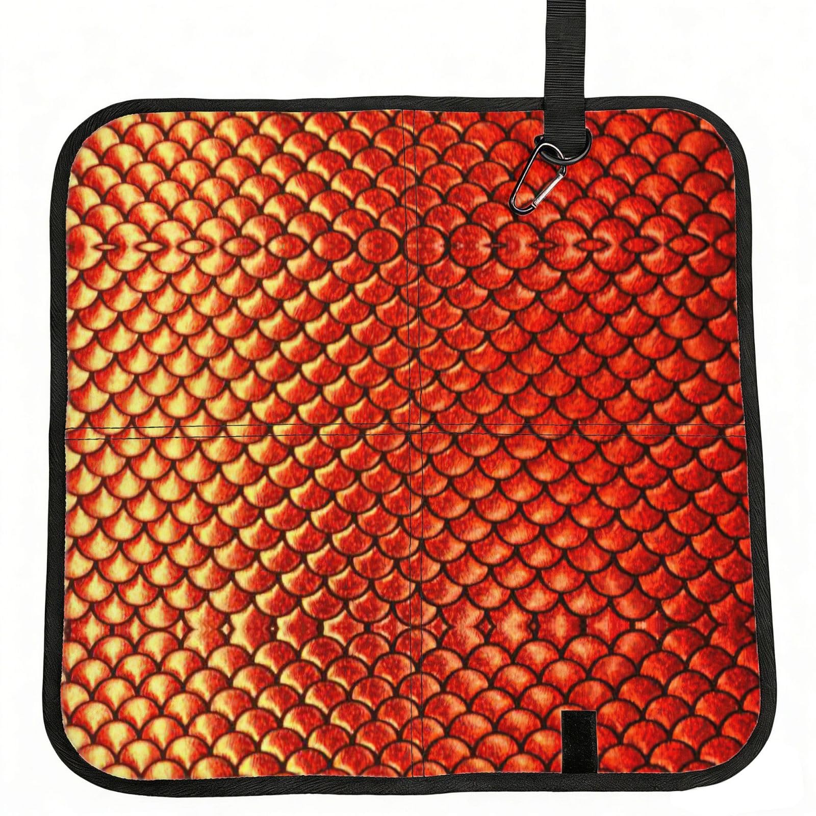 eeprty red fish scale Printed Portable Seat Cushion Strap, Foldable Pad for Stadium Bleachers Hiking Travel