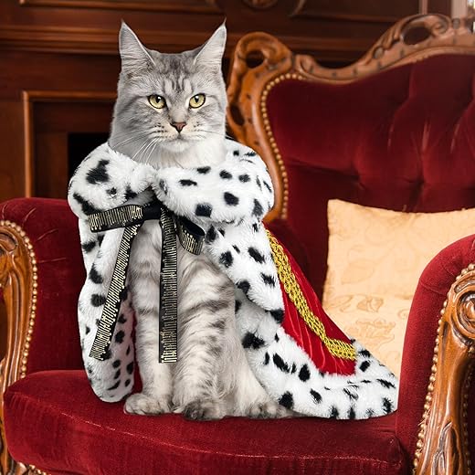 Dog King Costume, Faux Fur Dog Halloween Costume Royal Red King Cloak, King Queen Prince Princess Halloween Costumes for Cats Kitten Cape, M