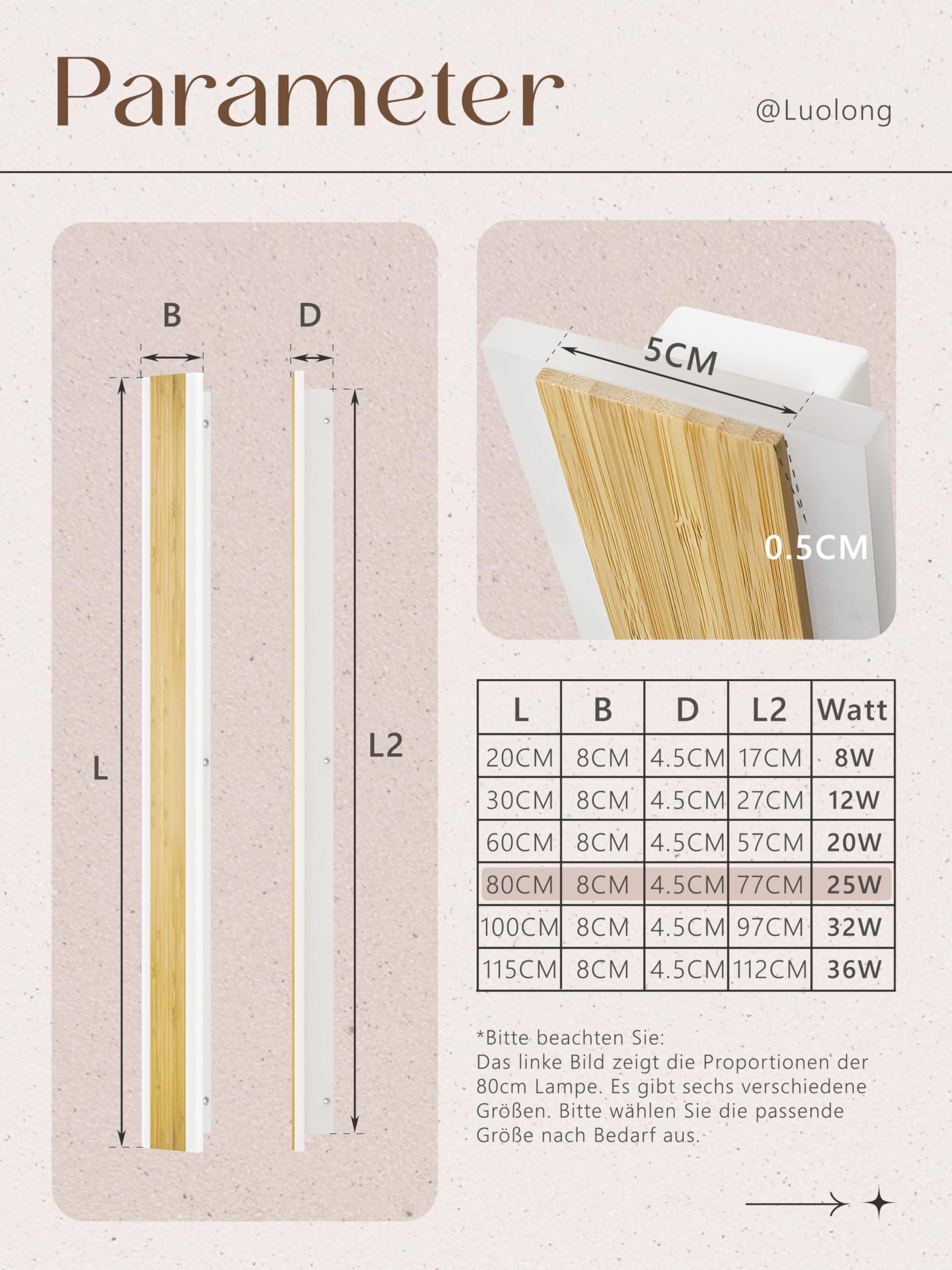LUOLONG LED Wandleuchte Holz Lange Wandlampe Bambus 60cm Innen Lampe 3000K Wandleuchten 20W Modern Innenbeleuchtung Nachttischlampe Flurlampe Wandlampe für Schlafzimmer Wohnzimmer Treppenhaus