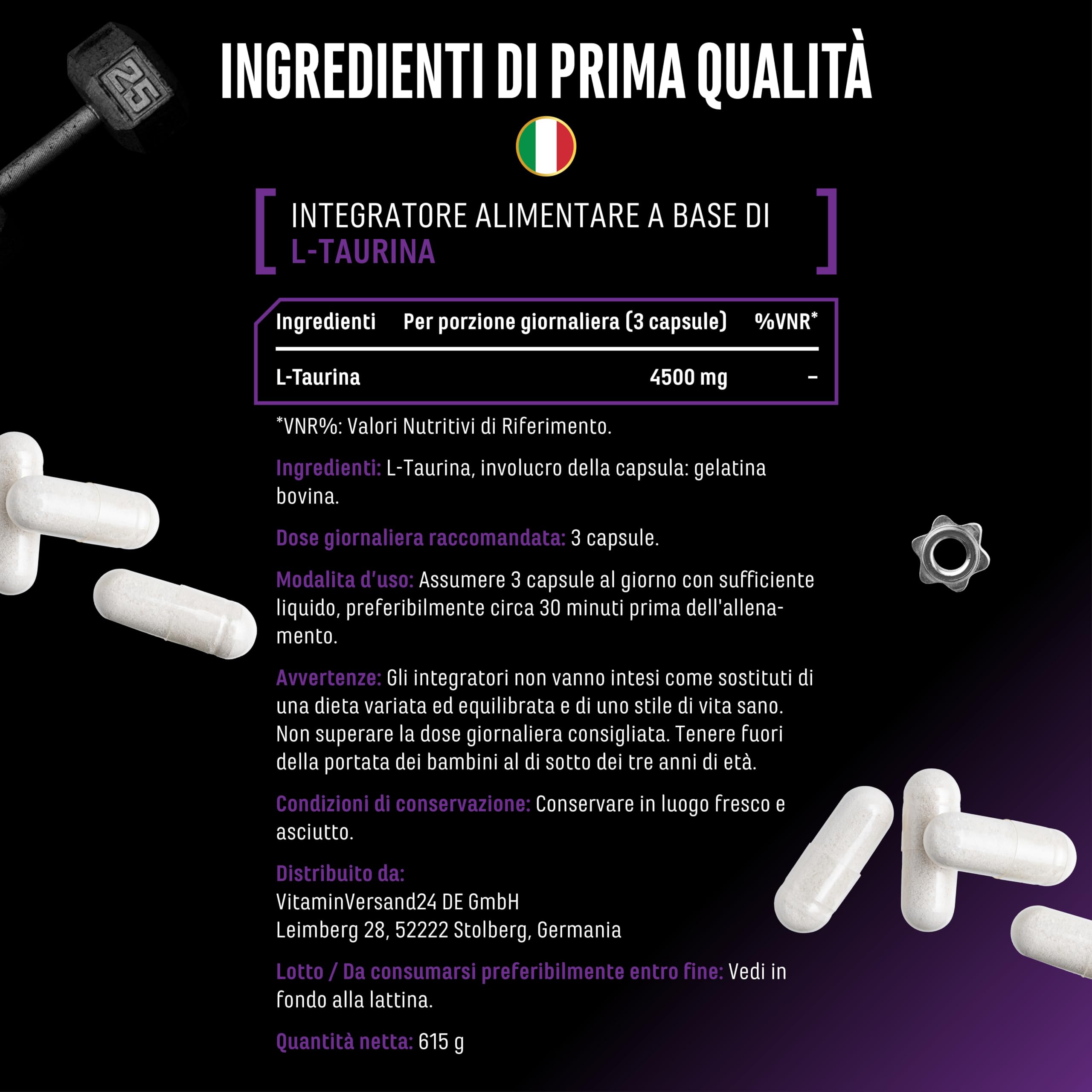 L-Taurin Ultra Caps - 365 capsules - Extra fortement dosé avec 1500 mg par capsule - Taurine acide aminé avec 99% de pureté - Sans additifs indésirables