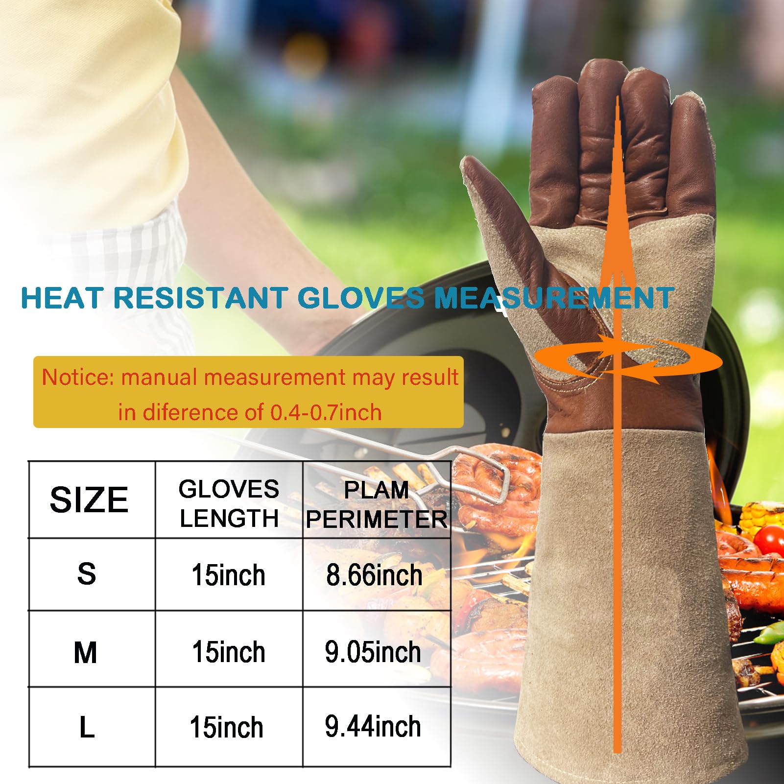 AOUCHI Cowhide BBQ Welding Gloves for Women and Men Long Sleeve Fireproof and Heat Resistant Mitts for Barbecue TIG MIG - Image 3