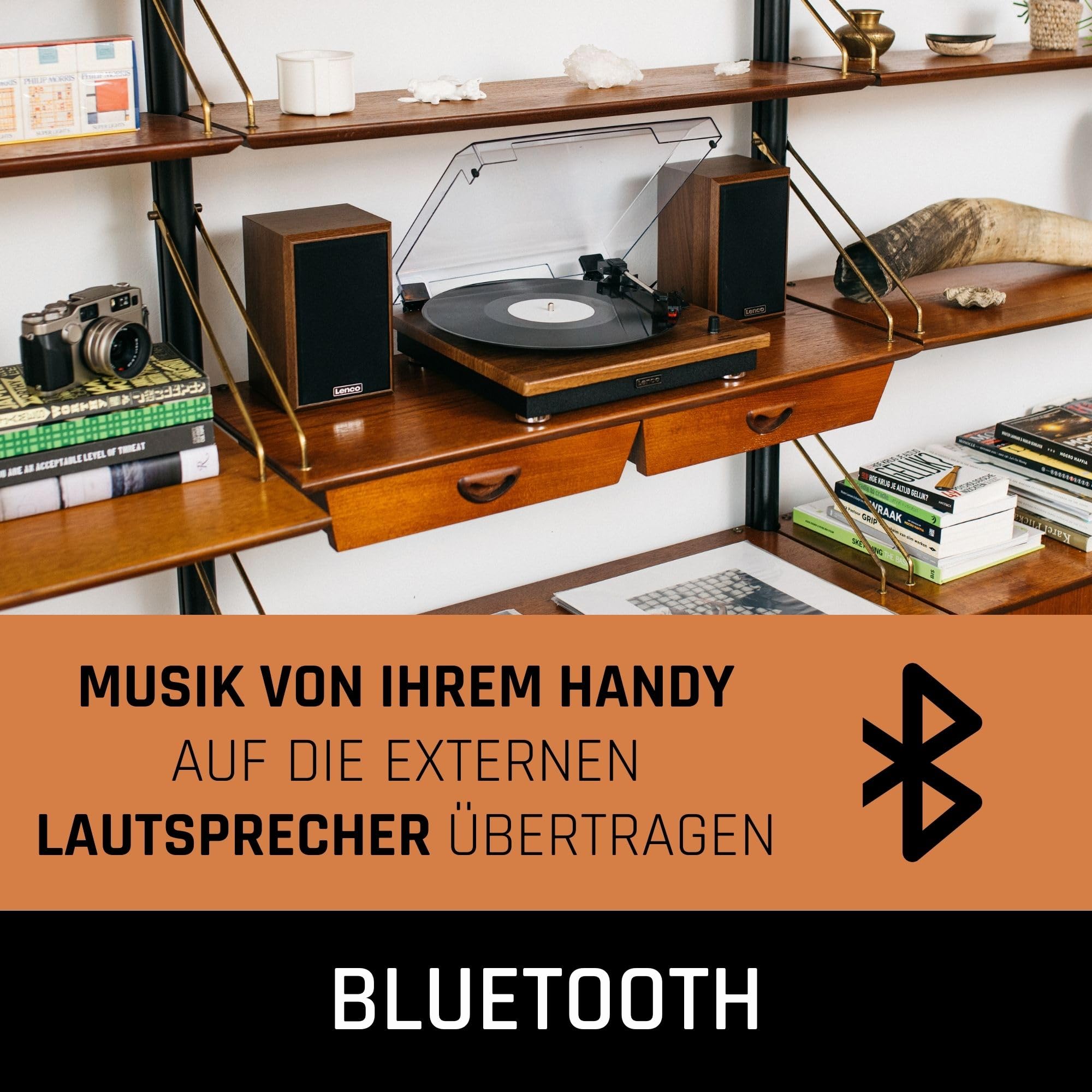 Lenco LS-100WD - Plattenspieler mit Lautsprecher - Schallplattenspieler | LS-100 - Vinyl Player - Bluetooth 5.0 - 2 x 10 Watt RMS - Riemenantrieb - Auto-Stopp - Holz