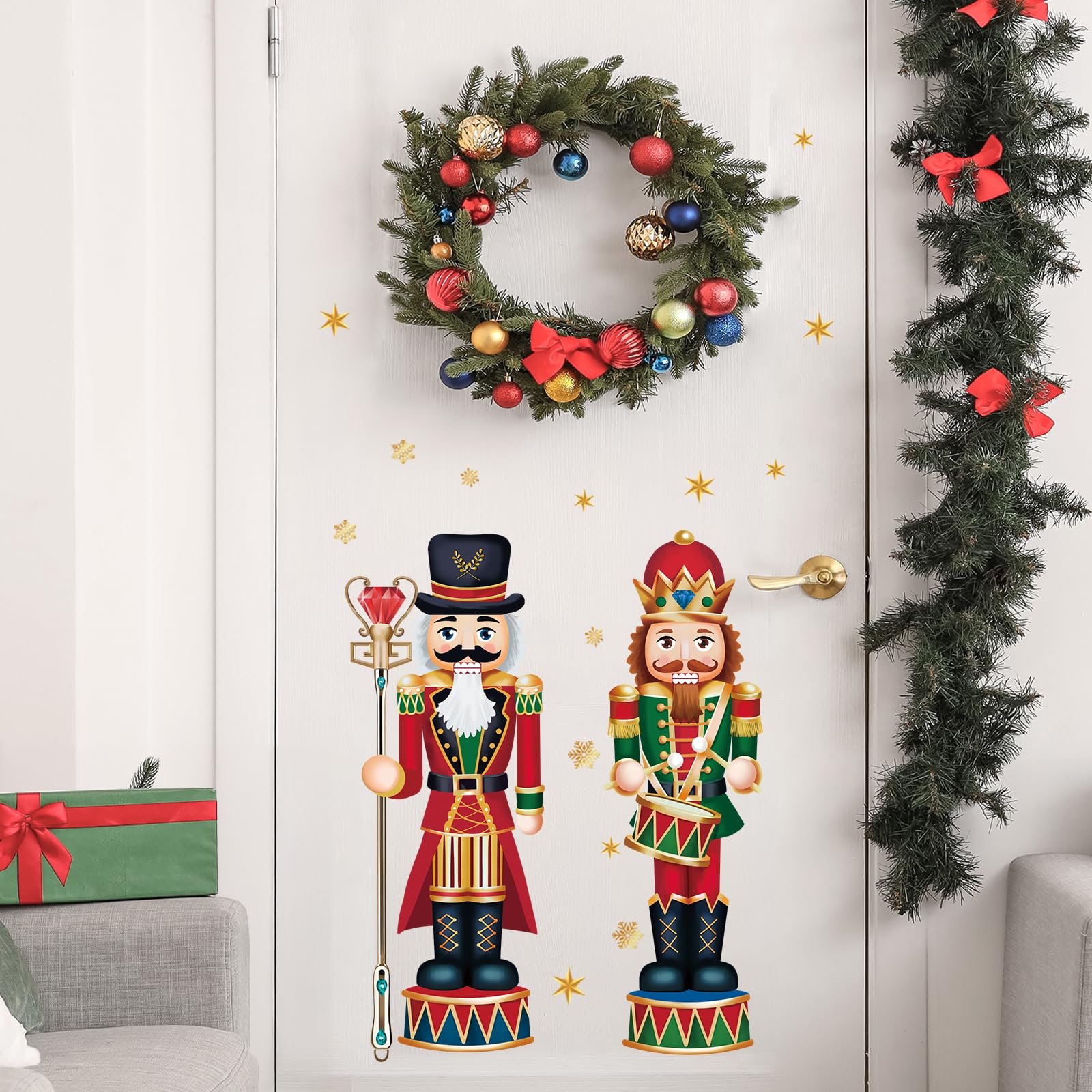 FUFUQUARE Christmas Nutcracker Wall Stickers Snowflakes Removable Wall Decals for Living Room Bedroom Home Shop Door Xmas Party Holiday Supplies - Image 2
