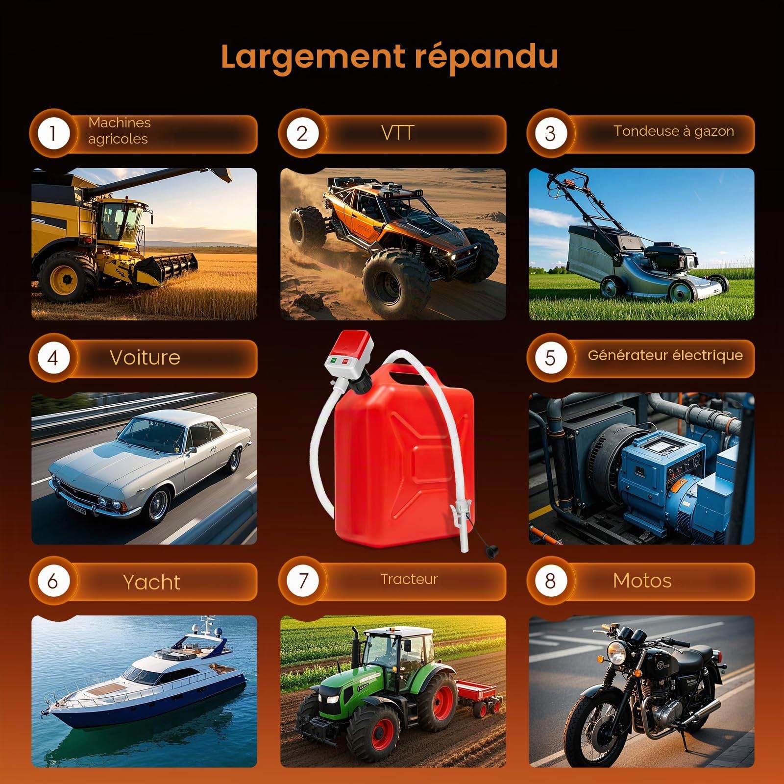 Pompe Carburant Électrique avec Stop Automatique - 2,4 GPM, 52" Pompe de Transfert Flexible Hose, Pompe de Transfert de Liquide avec Adaptateur 3 Tailles pour Huile,Essence, Diesel
