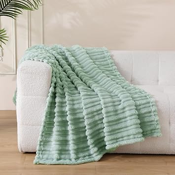 Puncuntex Sage Green Soft Throw Blanket 50"60" for Couch Cozy 3D Striped