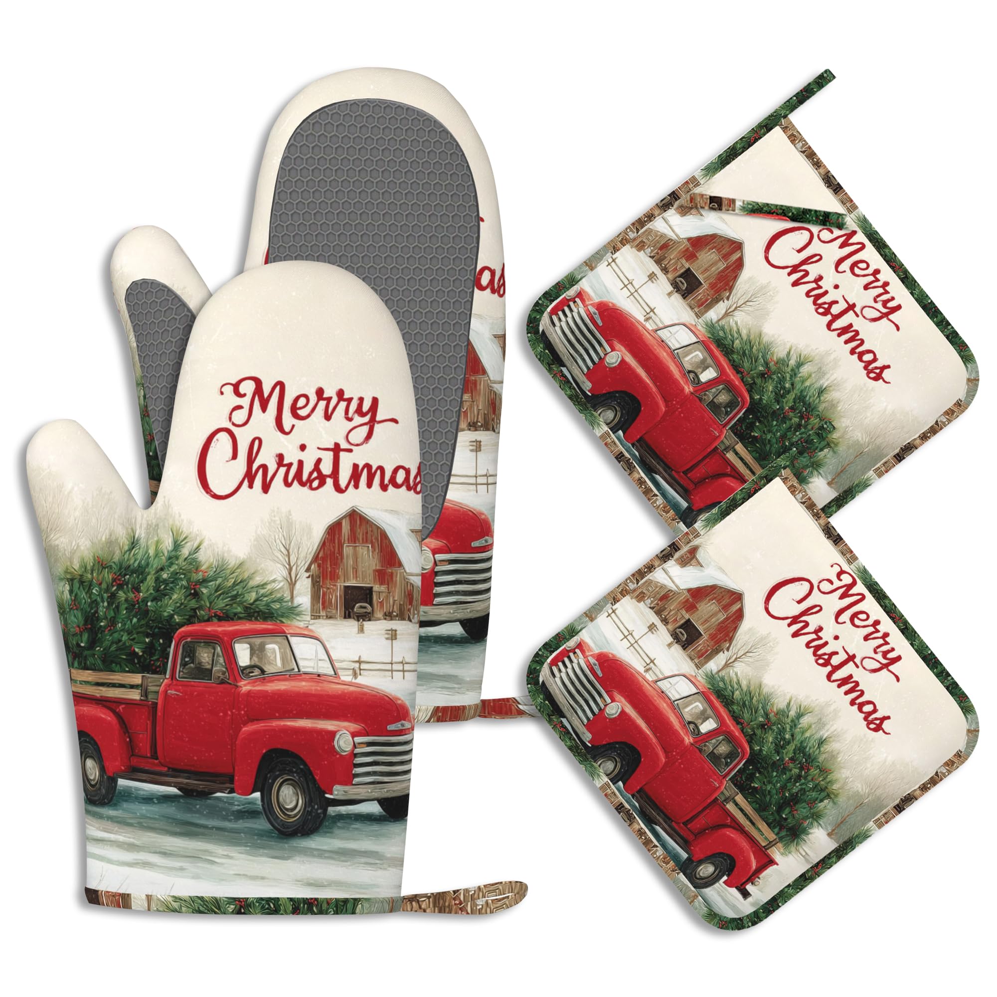 Juego de soportes para ollas y guantes de horno de silicona para invierno, Feliz Navidad, resistentes al calor, lavables, regalos para cocinar, para mujeres, hombres, amantes de los panaderos
