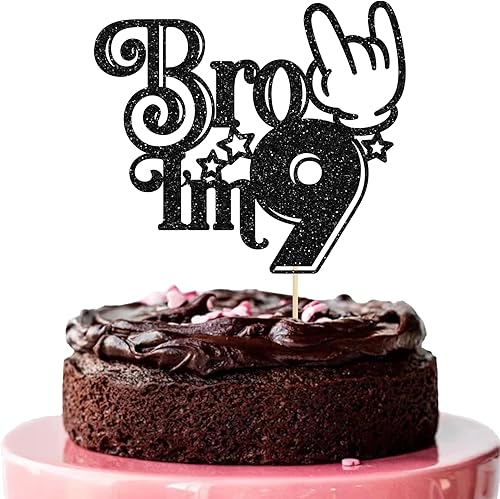 Ephlyn 1Pc Brother I'm 9 Cake Topper Glitter Star Happy 9th Birthday Cake Pick B