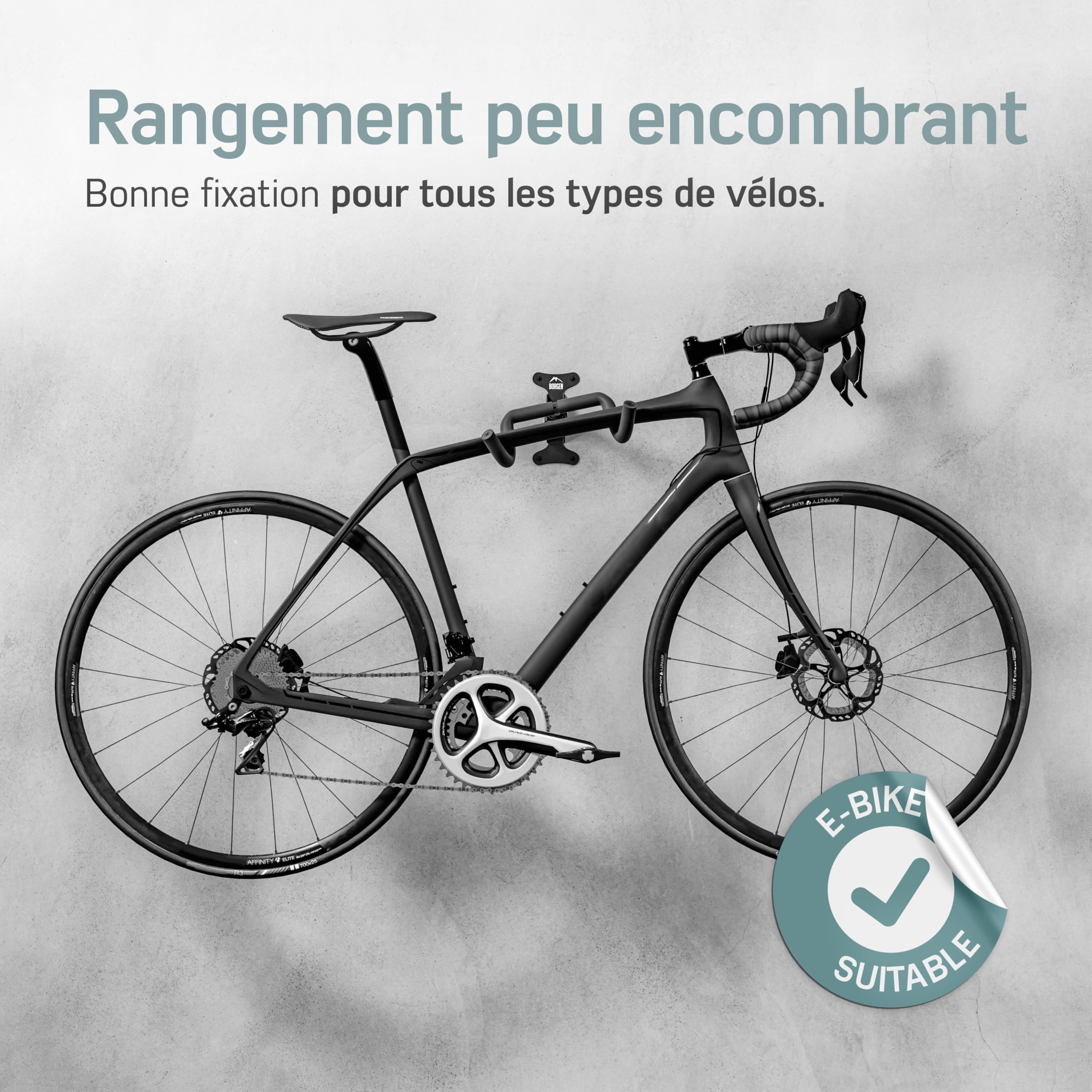 Borgen Support mural pour vélo I Support pour vélo - angle et distance du mur réglables, pliable, VTT, vélo de route - rembourrage extra souple