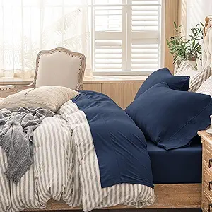 PURE ERA Jersey Knit 4pc Bed Sheet Set 100% T-Shirt Cotton Super Soft Comfy Breathable Fits Mattress Up to 20" Extra Deep Pocket (Solid Navy Blue, King)