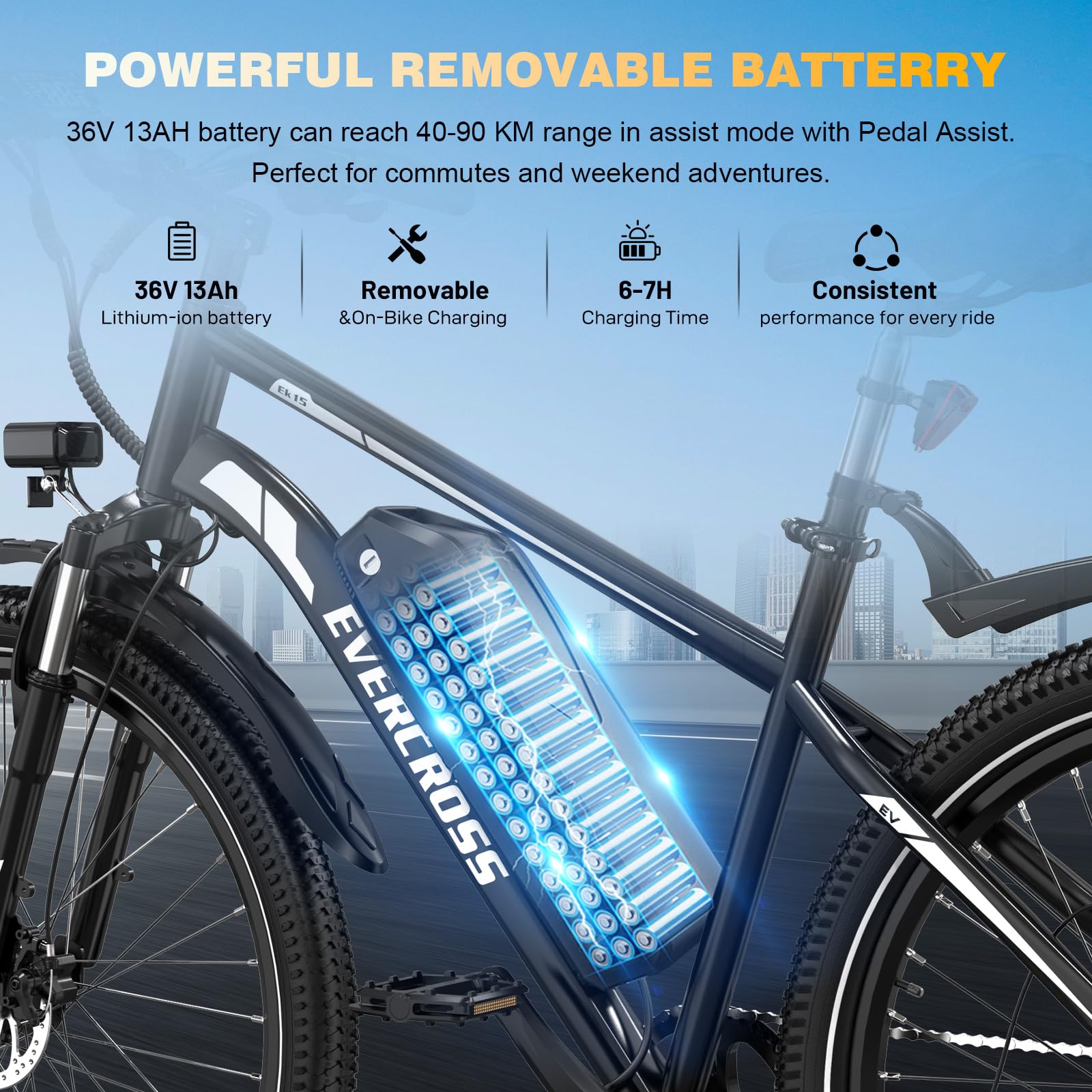 EVERCROSS EK15 Bicicleta Eléctrica para Adulto, E Bike 27,5'' con Pedaleo - APP, Motor 250W, Batería 36V 13AH, 15/20/25 km/h, Cambio de 7 Velocidades, Bicicletas Electricas Urbanas Montaña para Unisex