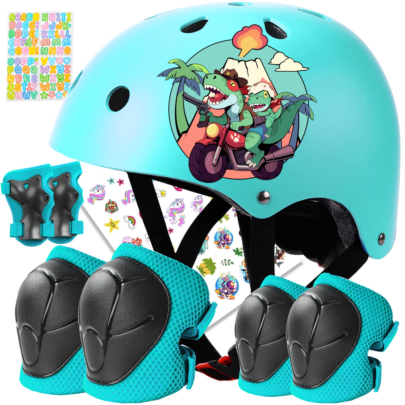 Toddler Kids Bike Helmet Set for Boys Girls Color Gradient Adjustable Skateboard Helmet Protective Gear Set Knee Elbow Wrist Pads for Bike, Roller, Scooter, Cycling, Balance and More Sports