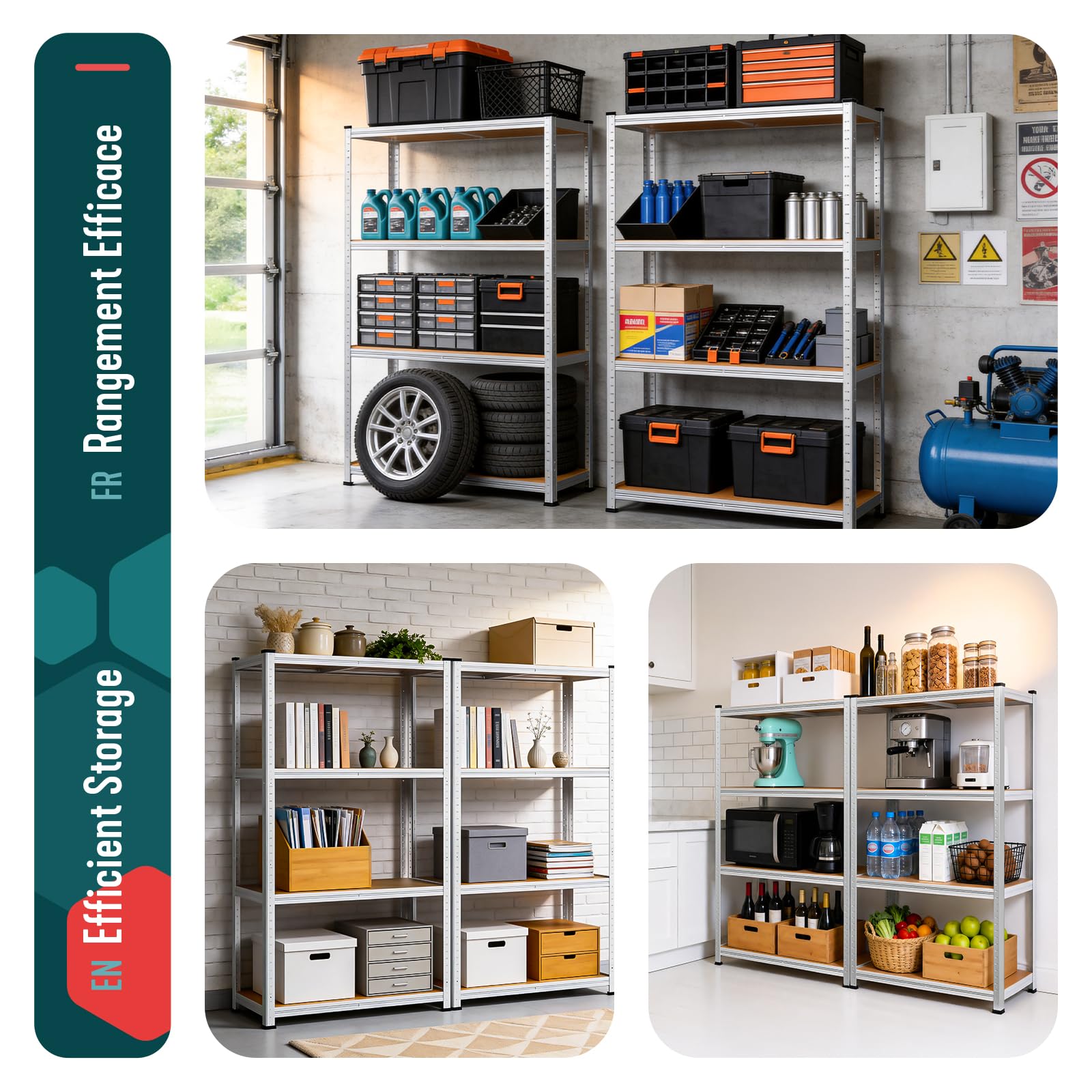 VOUNOT® Schwerlastregal 2er Set, Regal Lagerregal Kellerregal Steckregal Werkstattregal, 160x80x40cm, 4 verstellbare Böden, 700kg belastbar