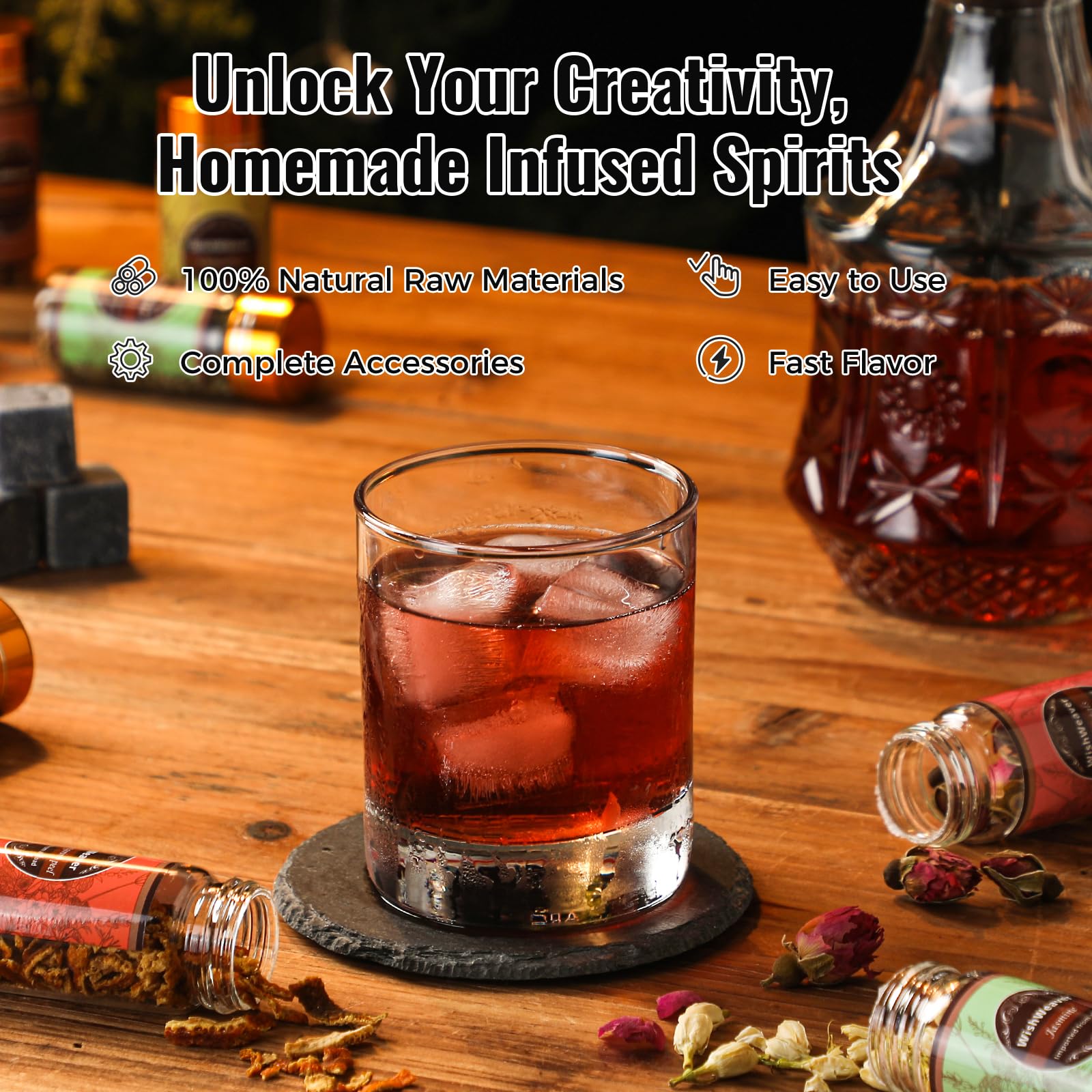 Kit per infusione di alcol, 16 kit per la preparazione di whisky fai da te naturale per infusione di bourbon, segale, gin, vodka, tequila, rum con prodotti botanici personalizzati, perfetto per