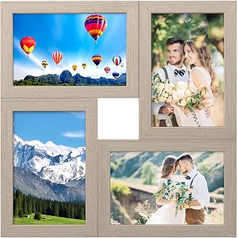 HENGBIRD Wooden Photo Frame Collage for 4 Photos Wall Decoration with Glass and Willow Wall 10 x 15 cm Oak