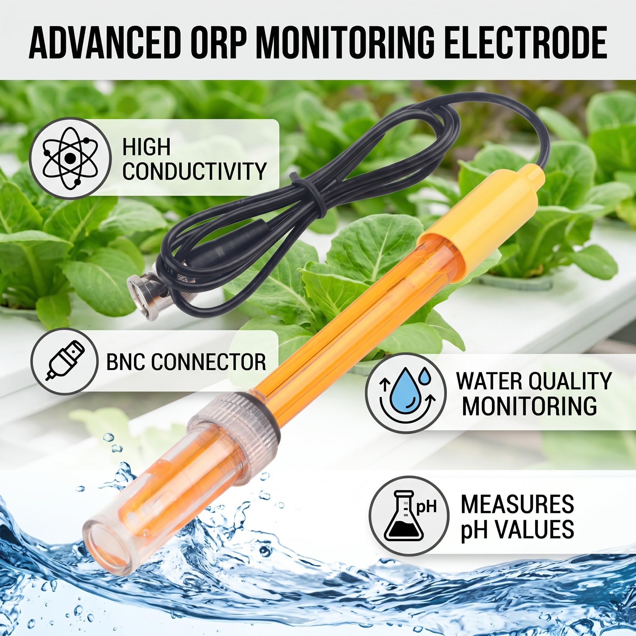Tnfeeon Sonde de Remplacement ORP Matière Plastique électrode Hydroponique Test de Potentiel de Réduction D'oxydation électrode de Connecteur BNC Q9