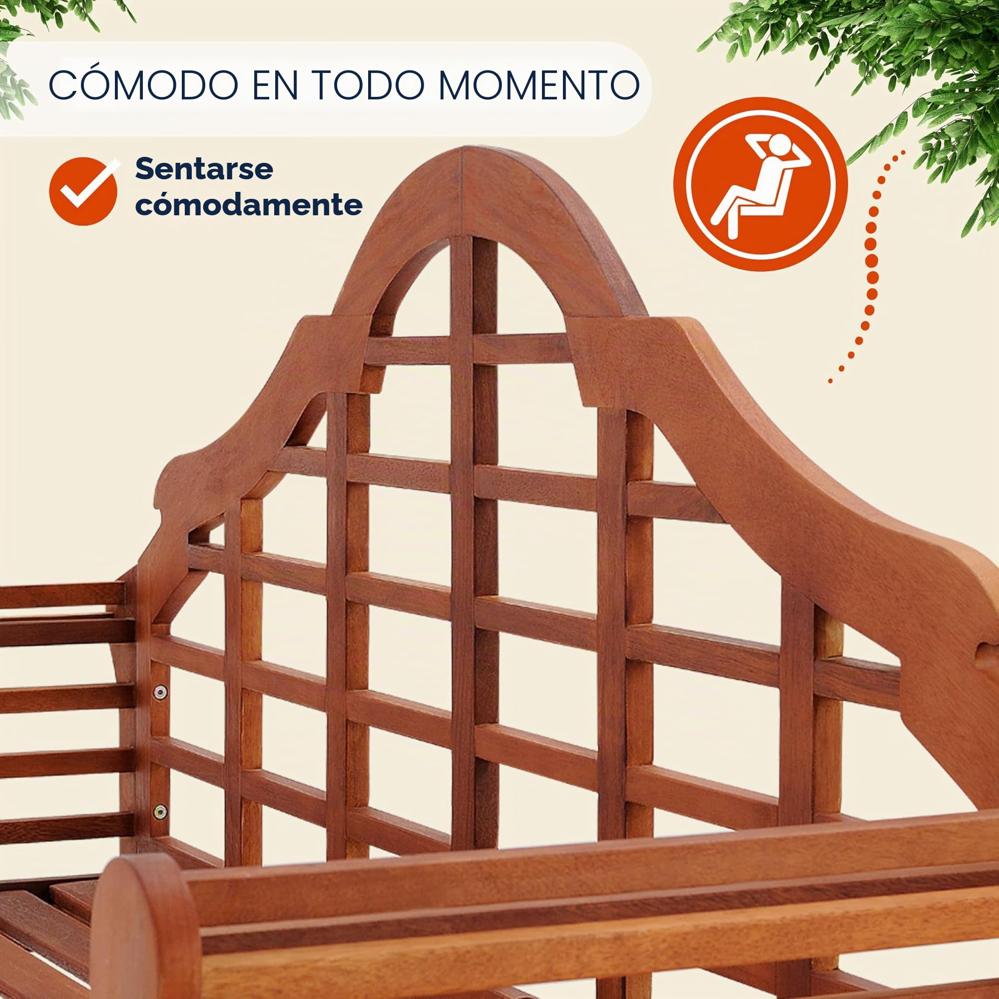 CASARIA® Banco de Jardín Madera Eucalipto con Reposabrazos Respaldo Certificación FSC® Capacidad Carga 320KG Mueble Exterior Terraza Balcón Resistente Intemperie Marrón