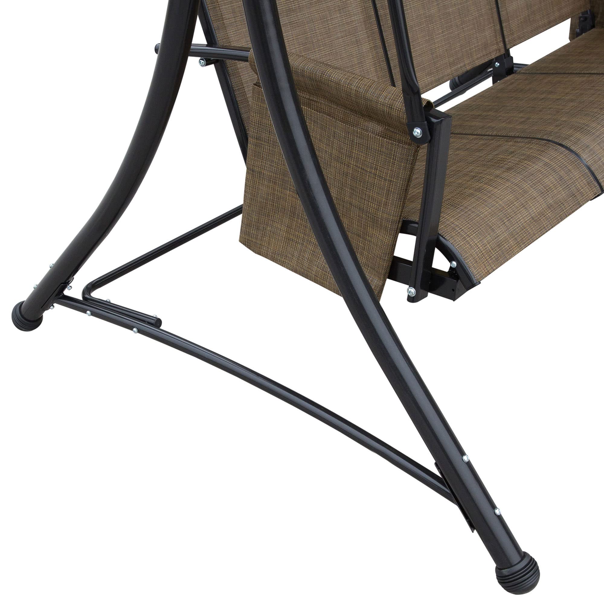 Outsunny Dondolo da Giardino a 3 Posti con Tettuccio Regolabile e Tasche Portaoggetti Marrone 196x128x172cm