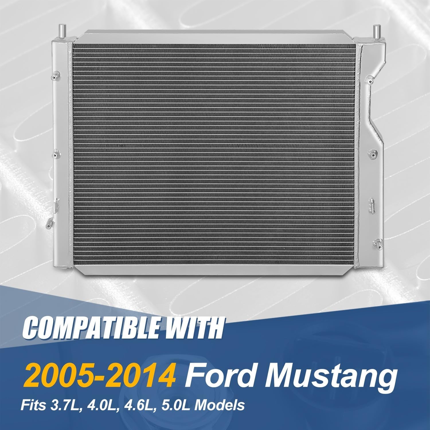 Auto Dynasty Radiator Compatible with 2005-2014 Ford Mustang MT, Full Aluminum 3-Row Radiator, 24-1/8" W X 19-7/16" H X 2" D, 1-1/2" Inlet/Outlet