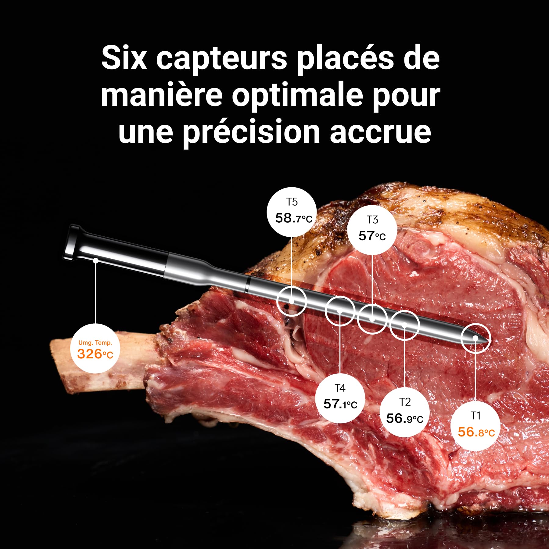 Typhur Sync Gold Thermomètre Cuisine Sans Fil, 4 Sondes, WiFi & Sub-1GHz, 6 Capteurs, Précision ±0,3℃, Application & Base Intelligente, IPX8, Sonde Barbecue pour Four Fumoir Gril Friteuse à Air