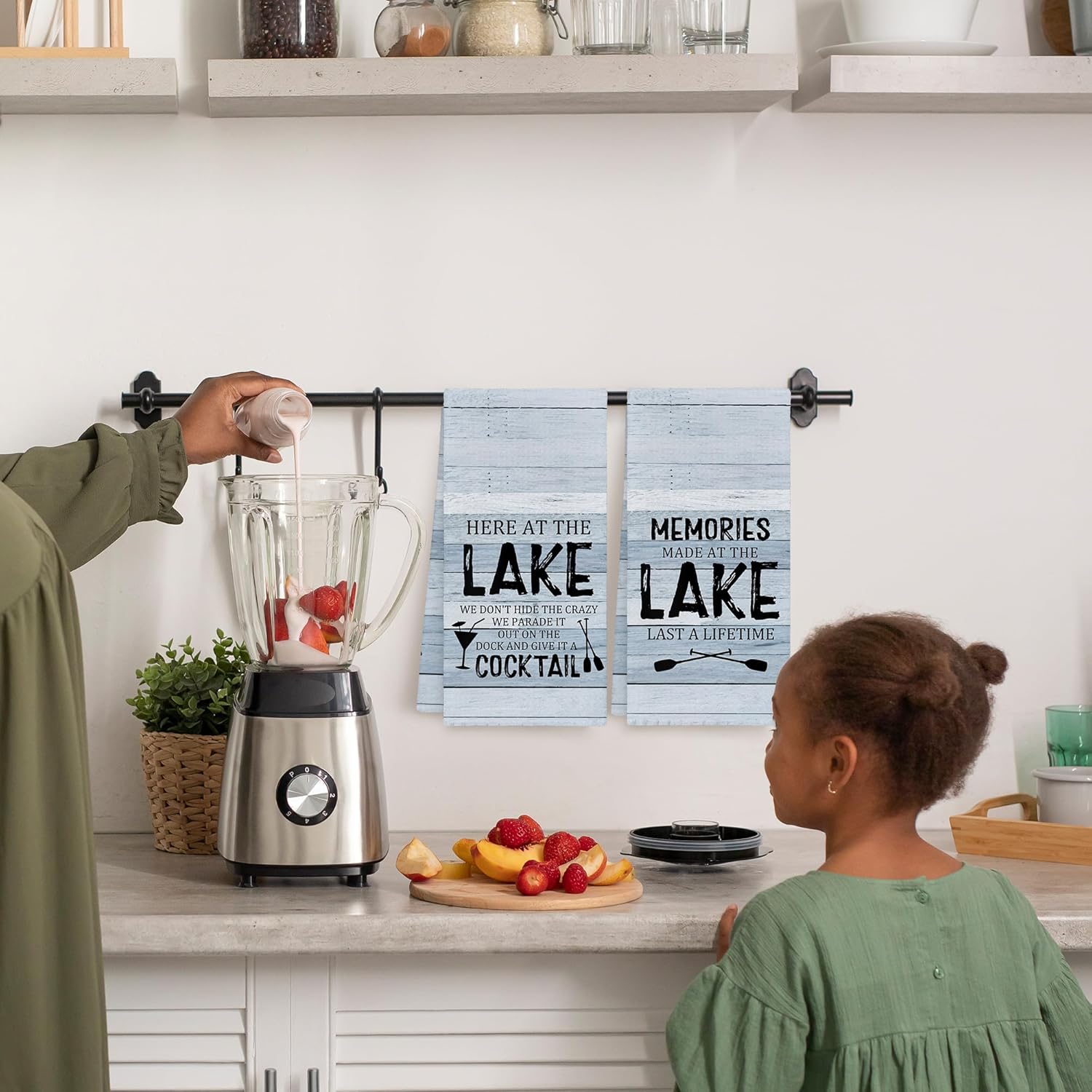 Rustic Lake Kitchen Towels Set of 2, Memories Made at The Lake Hand Towels Gifts for Bathroom, Lake House Decorative Tea Dish Towels for Kitchen Decor 16x24in - Image 3