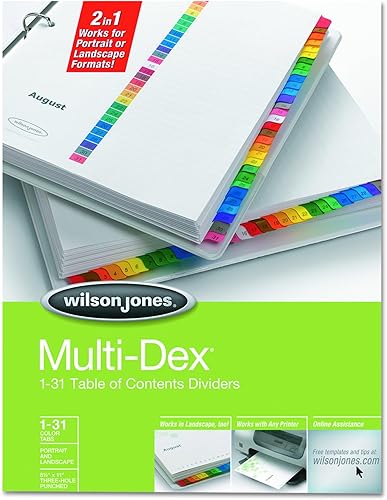 Wilson Jones MultiDex Divisores de índice, numerados del 1 al 31, 31 pestañas por juego, tamaño carta, multicolor (W90103B)