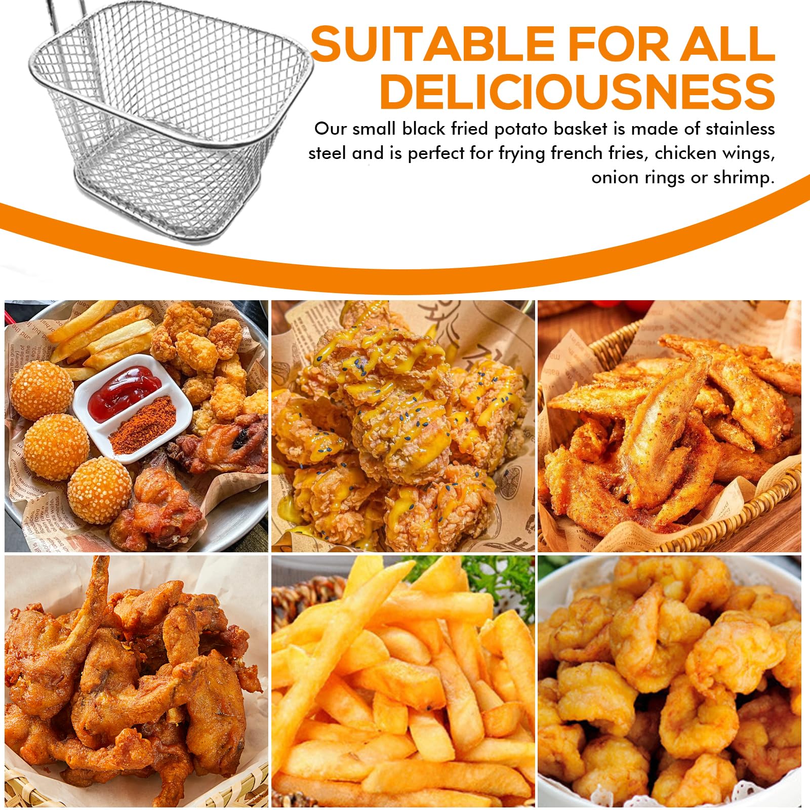 12 cestini per patatine fritte, in acciaio inox, piccoli, mini cestini da portata con manico, per patatine, patatine fritte, per patatine fritte (argento)
