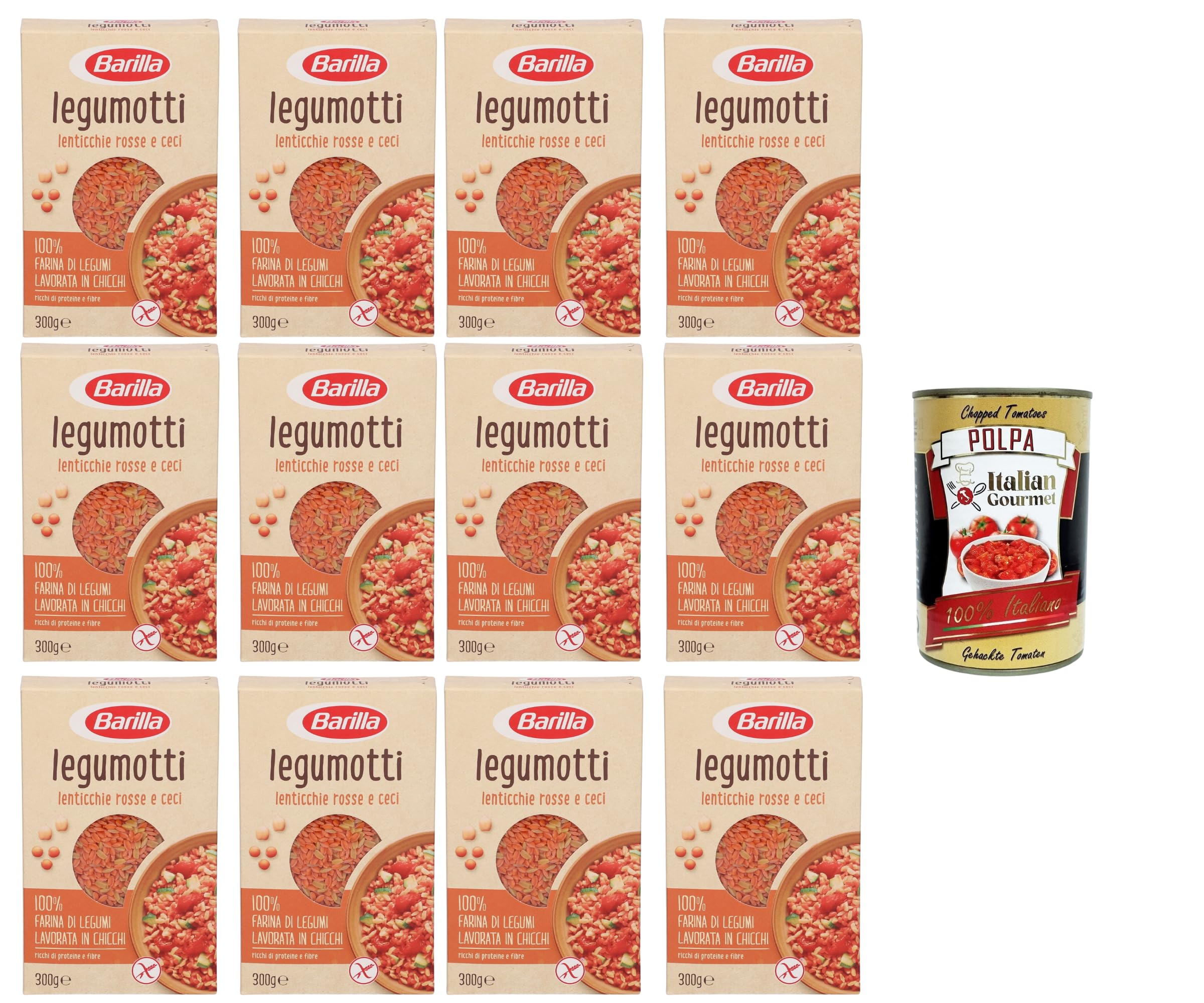 Italian Gourmet Legumotti legumi 12 x 300g, Linsen & Kichererbsen | Fonte proteica vegetale, senza glutine; schnelle Basis für Bowls, Salate, Gesamtnettogewicht 3,6 kg + Kostenlos Polpa 400g