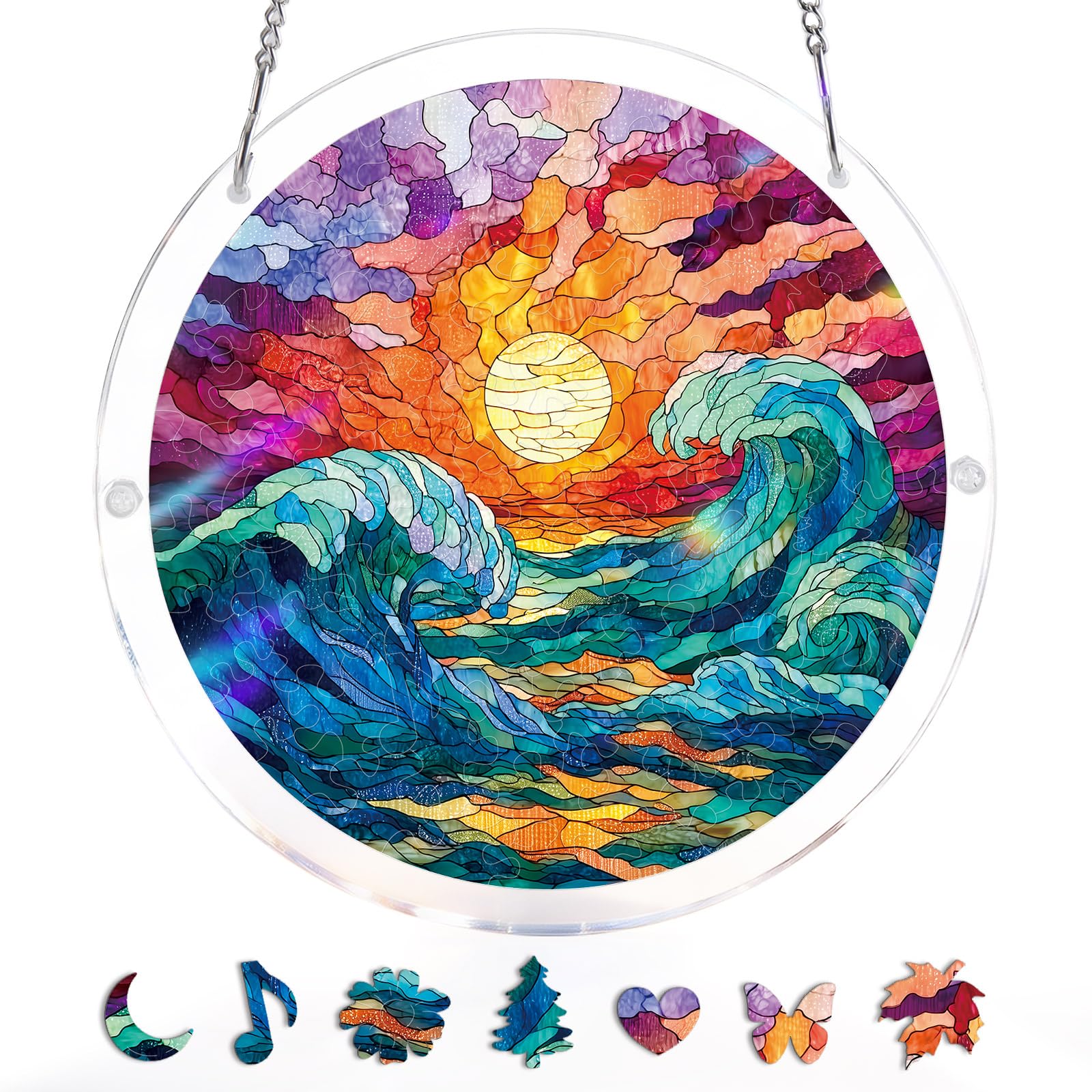 Kaayeewood 83 Pieces Acrylic Puzzle Window Hanging, Colorful 2 Sun Catchers Panel SunCatchers Puzzles Decor for Birthday Women, Men, Wife, Aunt, and Mom 7.36 in — view 9