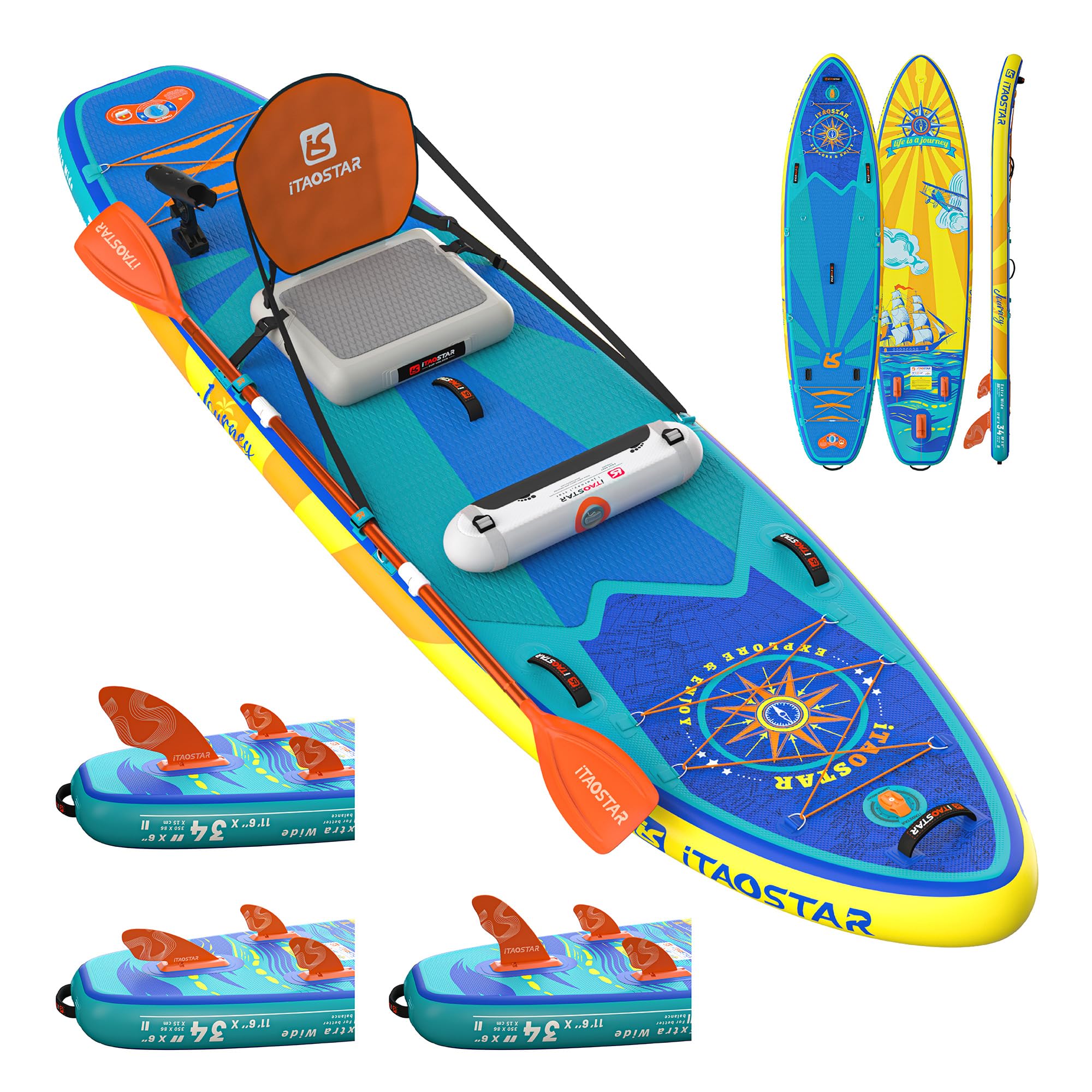 Journey 11'6" / 11'×34" / 11'×35" Extra Wide Paddle Board, One-Stop Premium SUP Board Accessories, Tailored Fins, Stable Inflatable Stand Up Paddle Boards for Youth/Adults of All Skill Levels