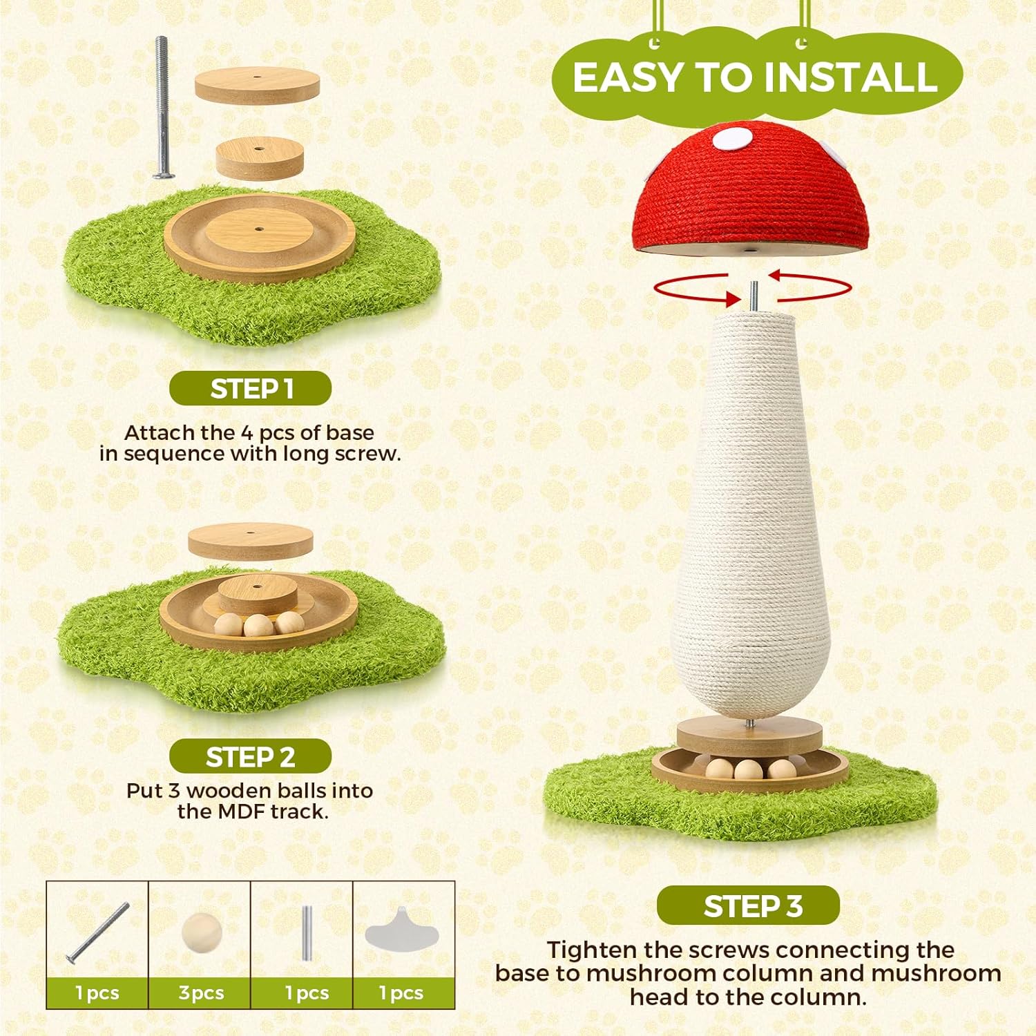 Cat Scratching Post for Indoor Cats,Cat Toys Scratcher Sisal Cat Scratch Posts for Kittens Adults with Interactive Track Ball & Spring Toy