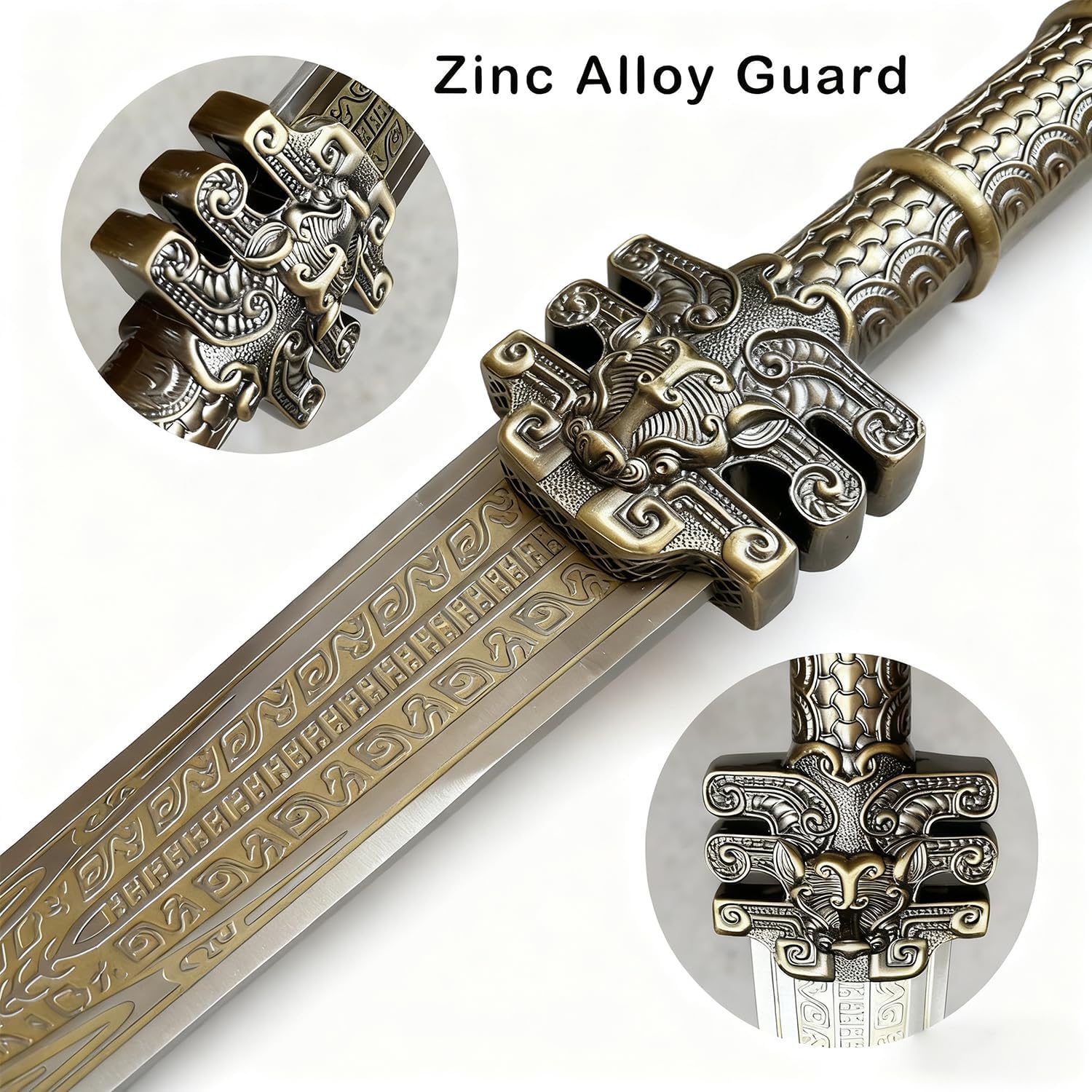28.3" Bronze Stainless Steel Creation of the Gods GuiHou Sword with Scabbard for Collection, Display, Cosplay
