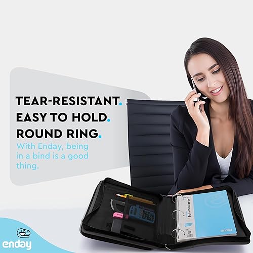 Vista 2 de Enday Carpeta con cremallera de 2 pulgadas, capacidad de 880 hojas, 5 bolsillos, carpeta de archivos expandible con mango duradero, color negro