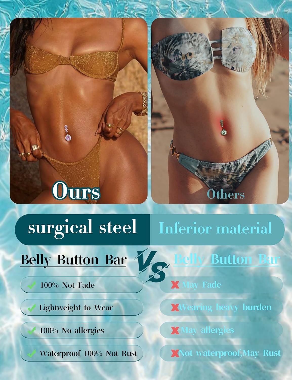 ORAZIO Gold Belly Button Ring Dangle Hypoallergenic Surgical Stainless Steel Belly Rings for Women 14G Belly Button Piercing Cute Navel Ring Belly Piercing Jewelry - Image 5