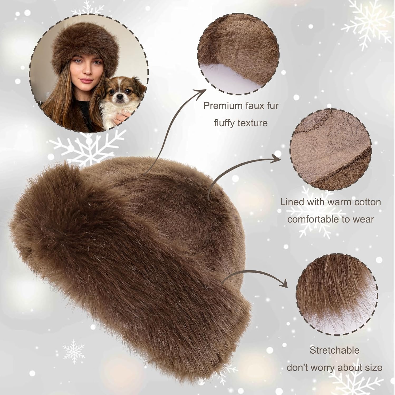 Womens Faux Fur Hat Winter Thickened Bucket Hat Warm Faux Fur Hats Plush Mongolian Hats Russian Beret for Women - Image 2