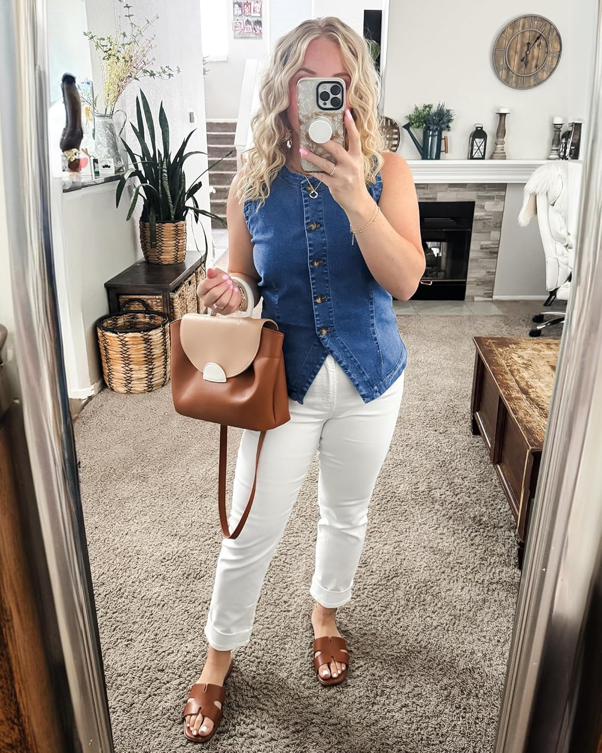 luvamia Denim Vest for Women Sleeveless Strechy Jean Vest Top Button Down Crewneck Casual Summer Western Waistcoat - Image 4