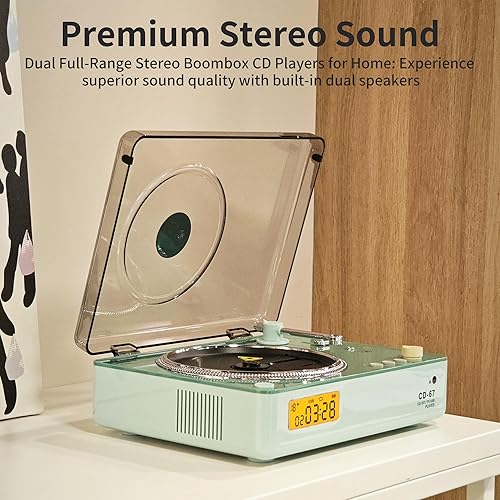 Miniatura 5 de Reproductor de CD portátil Boombox con Bluetooth, altavoces de 1.575 in, pantalla LCD, puerto USB, ranura para tarjeta SD