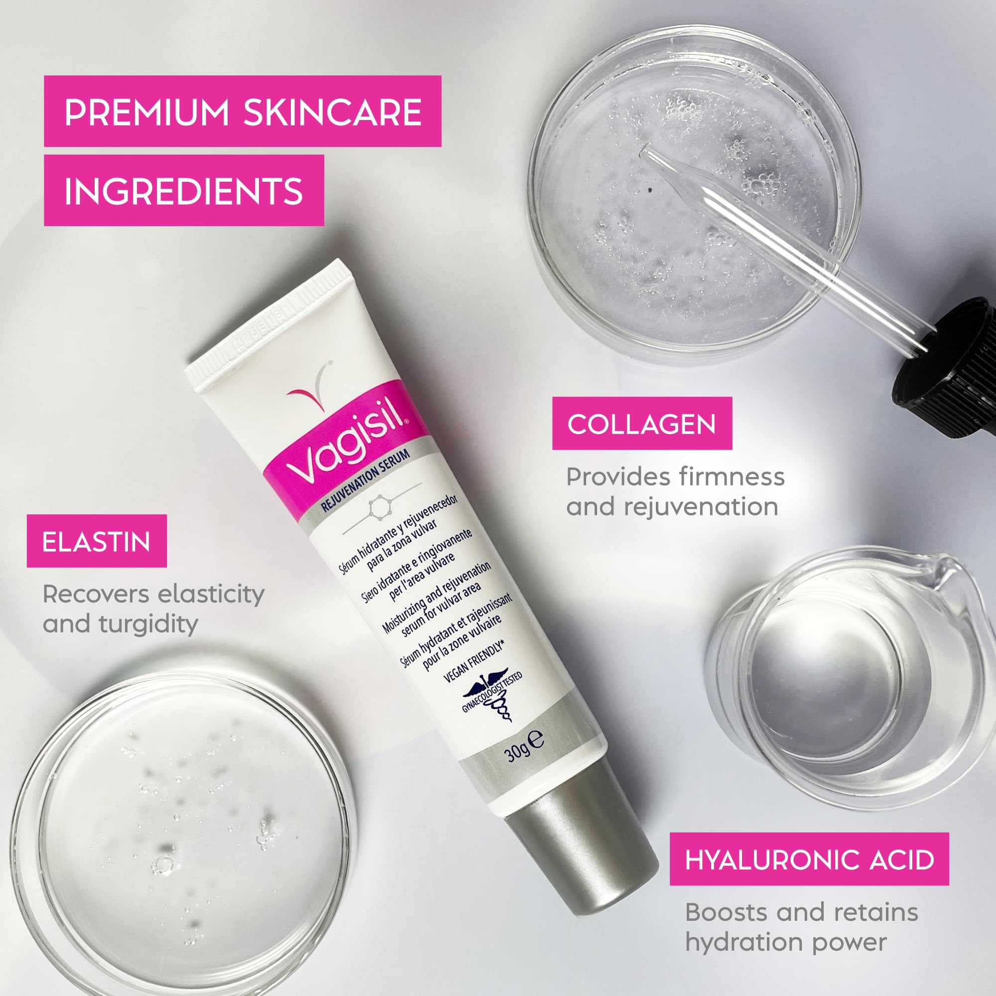 Vagisil Moisturising and Rejuvenating Serum for Vulvar Zone with Hyaluronic Acid Collagen and Elastin, 30g, Vegan Friendly - Image 3