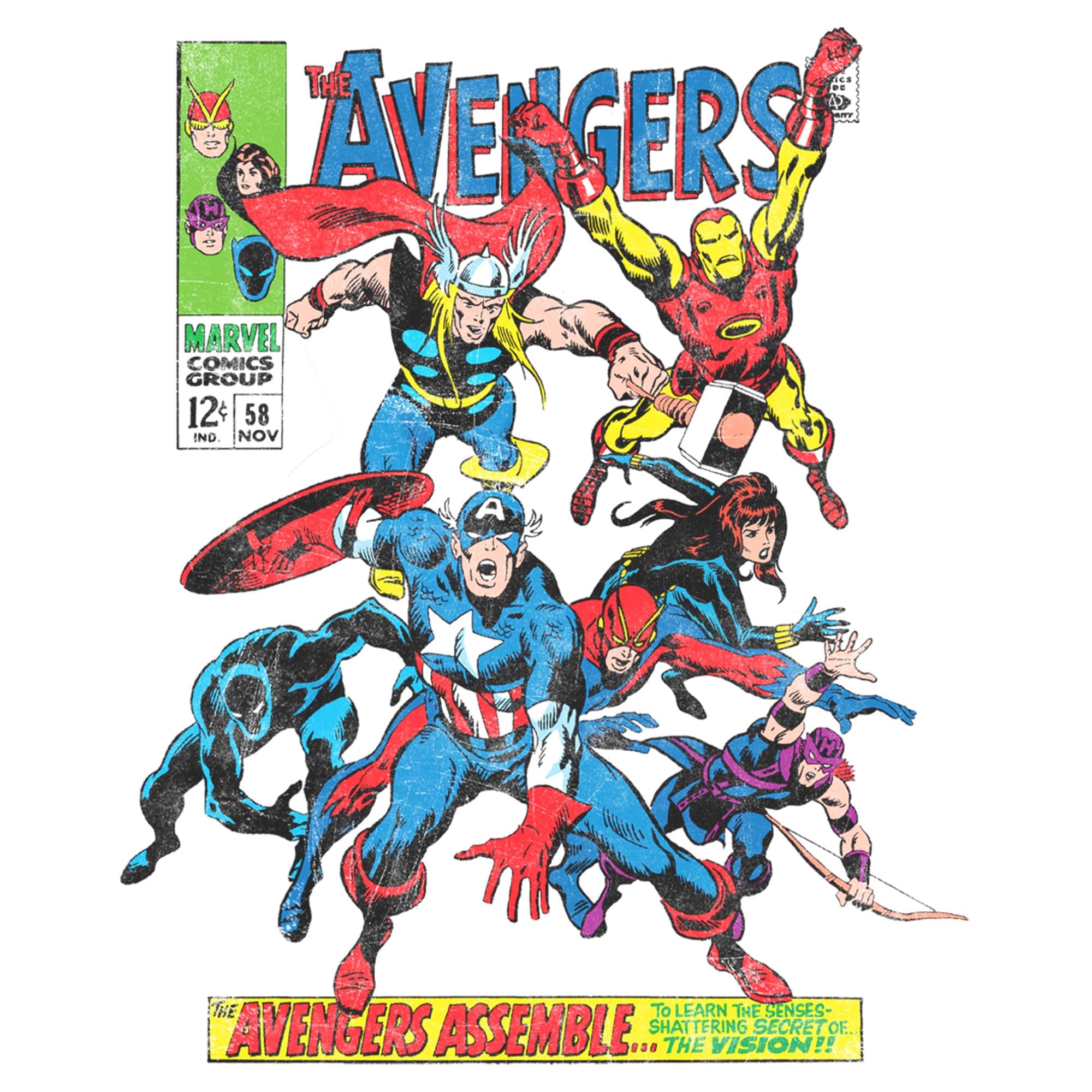 Marvel Men's Avengers Comics Crew T-Shirt Camiseta Hombre (Pack de 1)