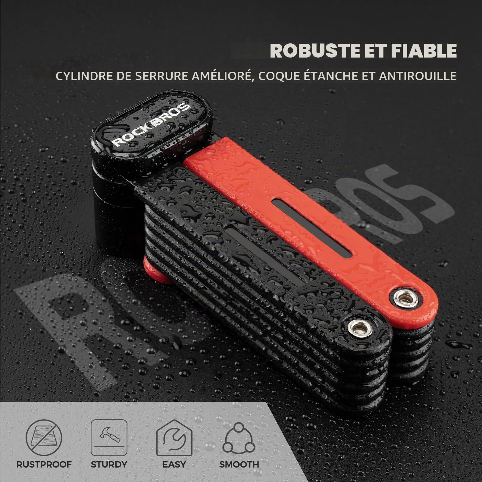 ROCKBROS Antivol Pliable Vélo 120 cm, Antivol pour Vélo Haute Sécurité, Cadenas Vélo Portable Haute Qualité avec Support de Montage pour Vélo VTT Vélo Électrique Moto Scooter