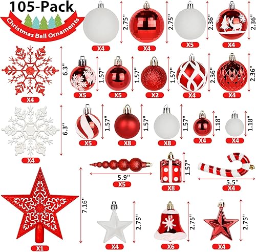 Miniatura 2 de OurWarm 105 adornos de bolas de Navidad, juegos de adornos de Navidad inastillables para decoración de árbol de Navidad, vacaciones, hogar,