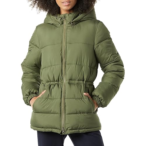 Amazon Essentials Womens Heavyweight Quilted Hooded Puffer Winter Jacket with Adjustable Waist