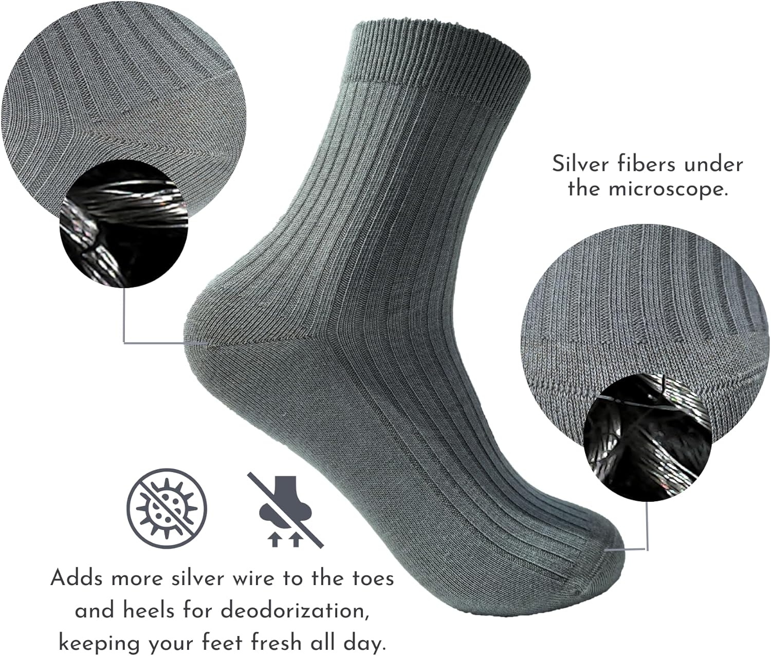 Silver Fiber Crew Socks – Moisture-Wicking, Anti-Odor & Breathable for Summer, Outdoor & Everyday Wear (Unisex)