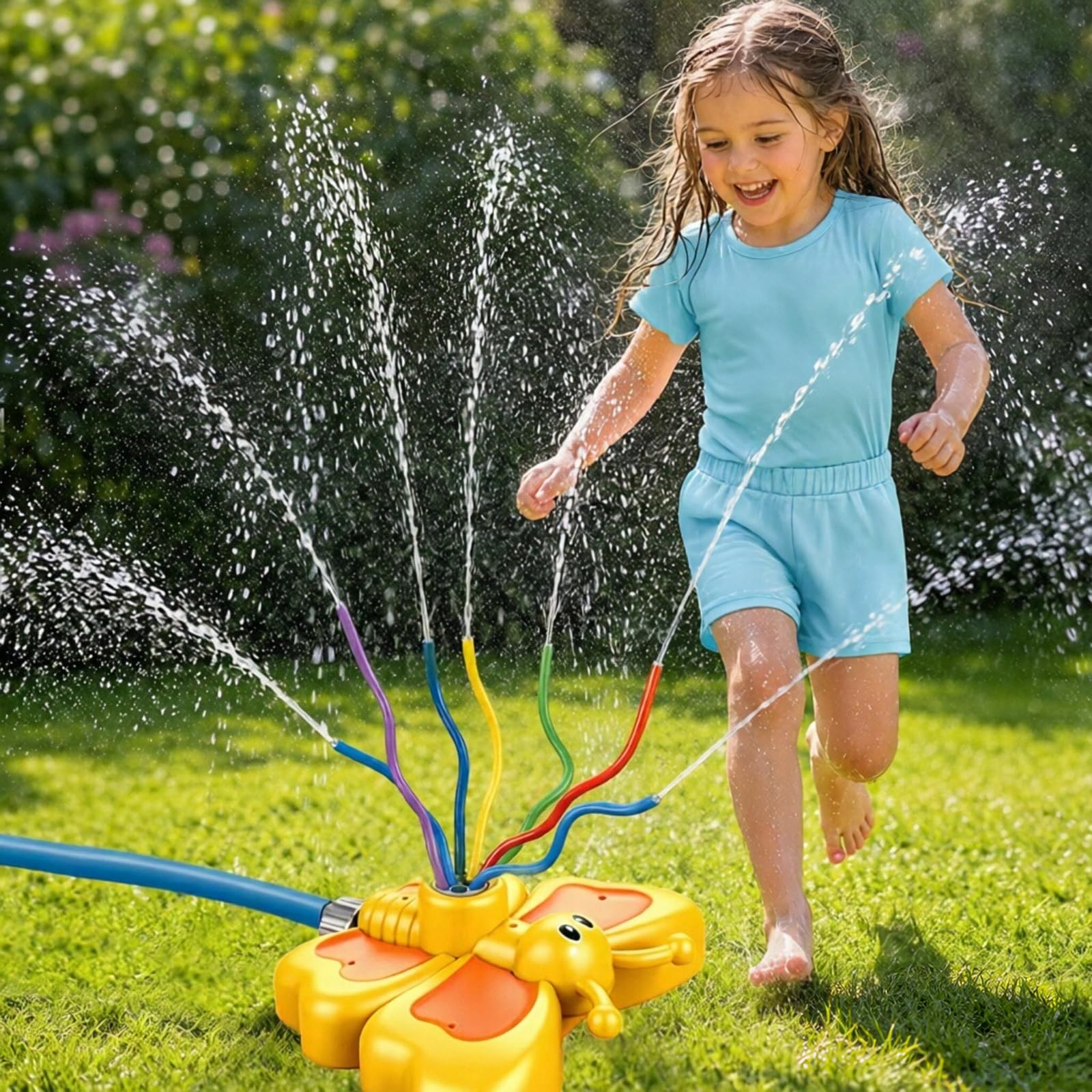Wassersprinkler für Kinder, Schmetterling Wasserspielzeug Kinder Outdoor, Wasserspielzeug mit Wackelschläuchen, Süßer Schmetterling Wassersprinkler Garten Rasensprenger, für Jungen Mädchen