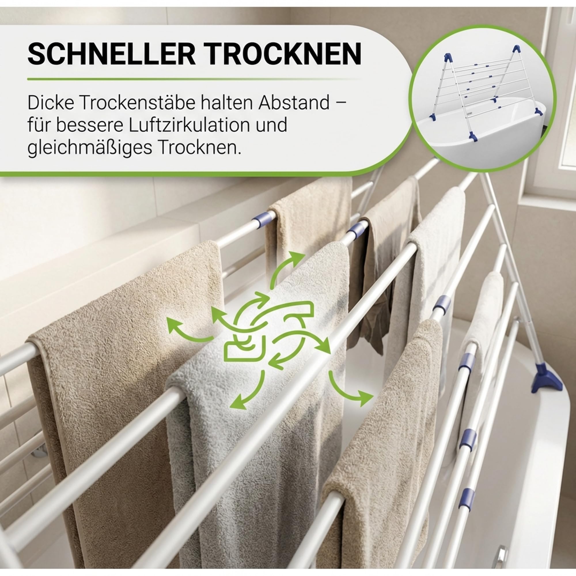 Gardissimo Metall Wäschetrockner Tumby XL für Badewanne | Ausziehbar, Klappbar, Stabil