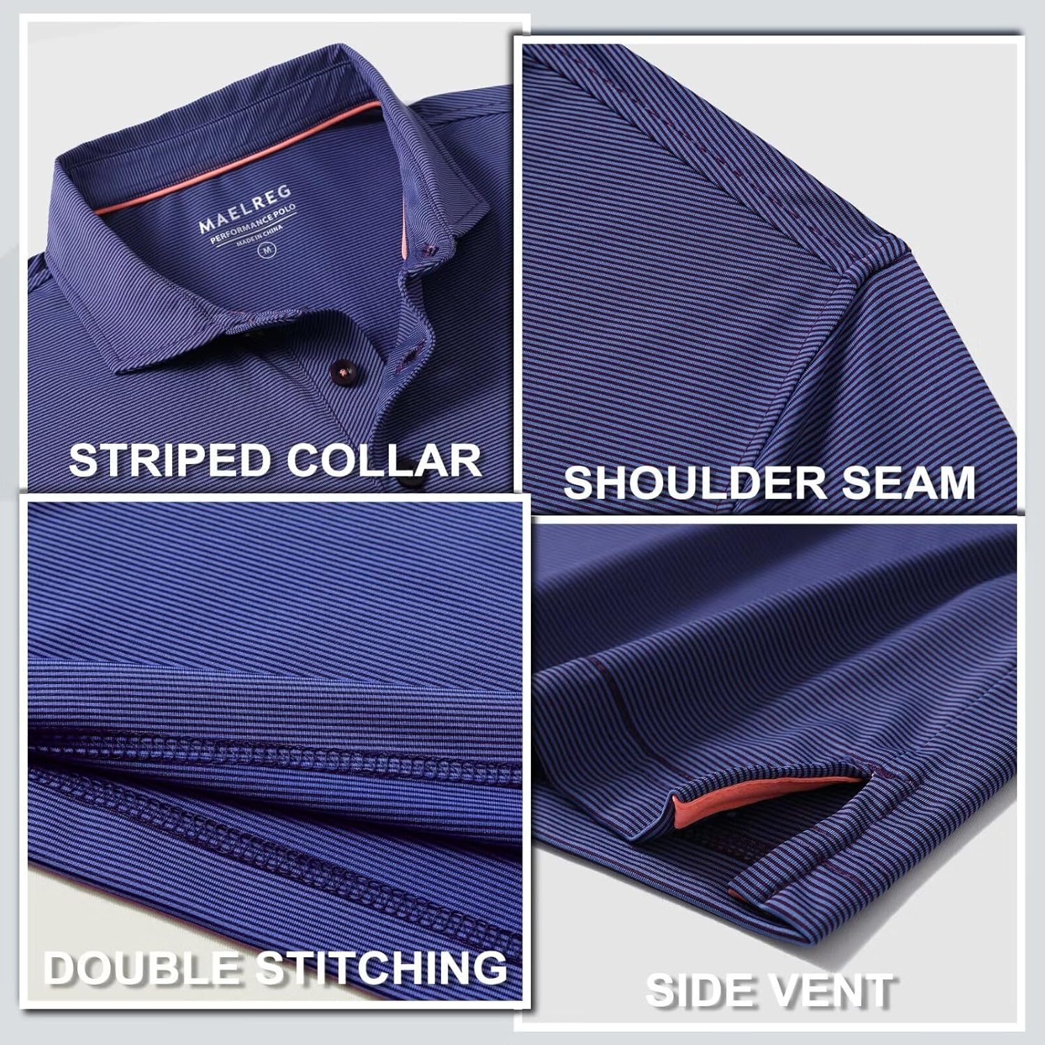 M MAELREG Short and Long Sleeve Polo Shirts for Men Dry Fit Performance Moisture Wicking Sport Pin Striped Mens Golf Shirts - Image 4