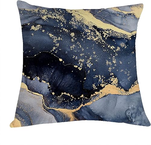 Miniatura 6 de OUz Juego de 4 fundas de almohada de terciopelo suave con textura de mármol gris azul marino y dorado funda de almohada decorativa moderna de arte